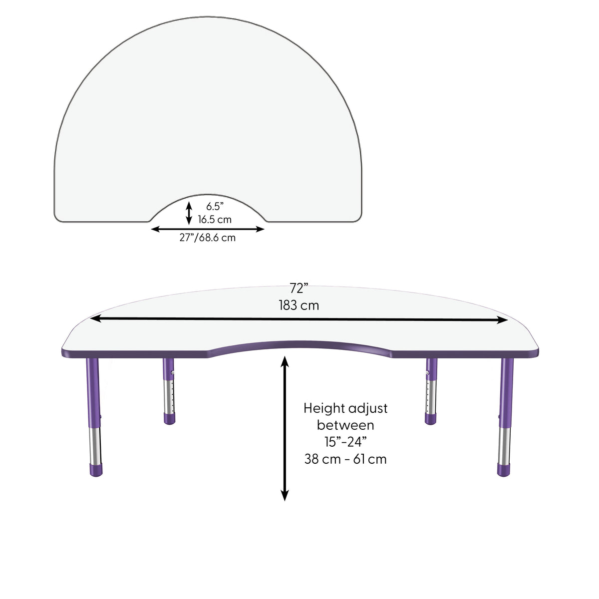 48" x 72" Kidney Dry-Erase Activity Table with Adjustable Chunky Legs - Whiteboard/Eggplant/Purple
