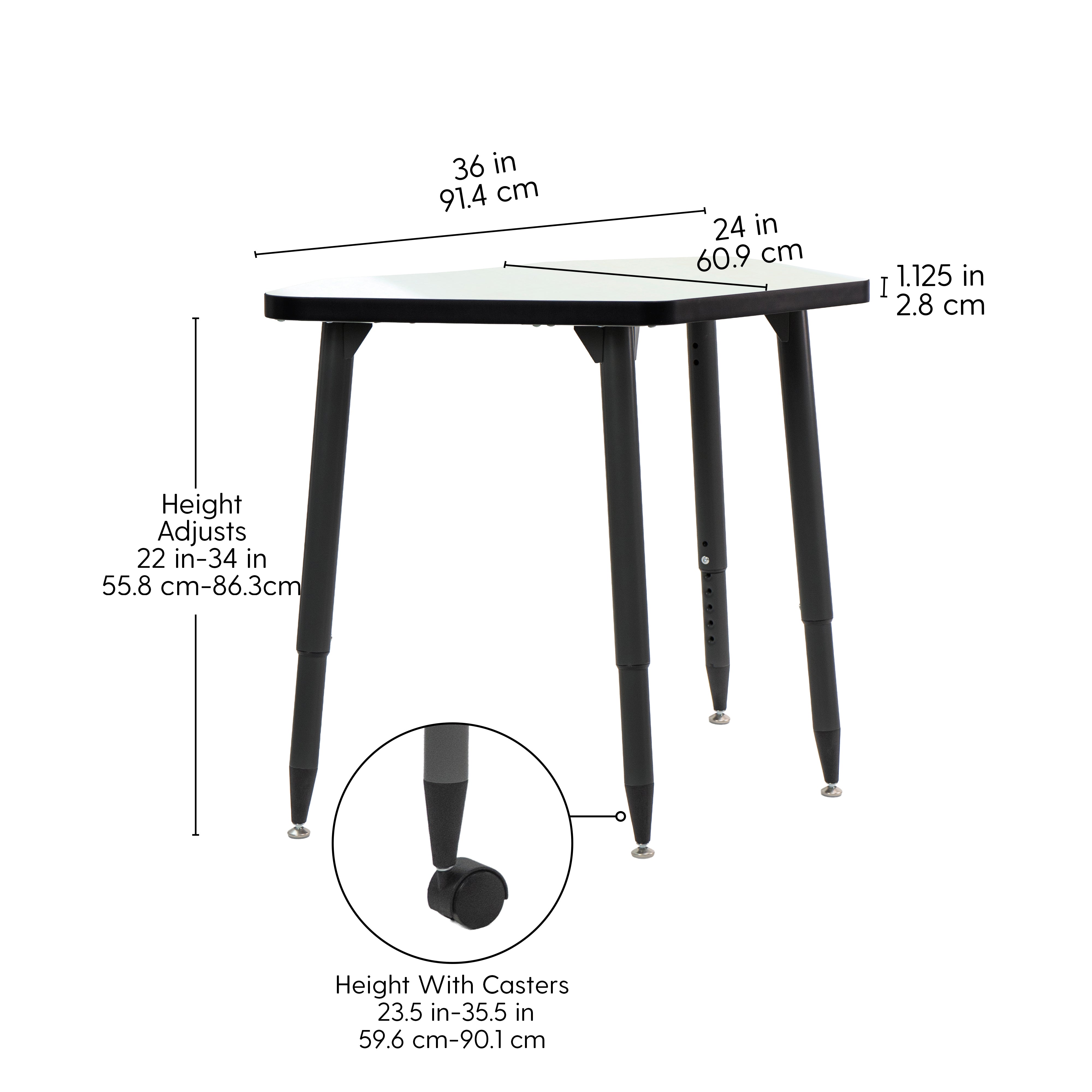 Adapte 24" x 36" Petal Dry-Erase Activity Table with Adjustable Tapered Legs - Whiteboard/Black