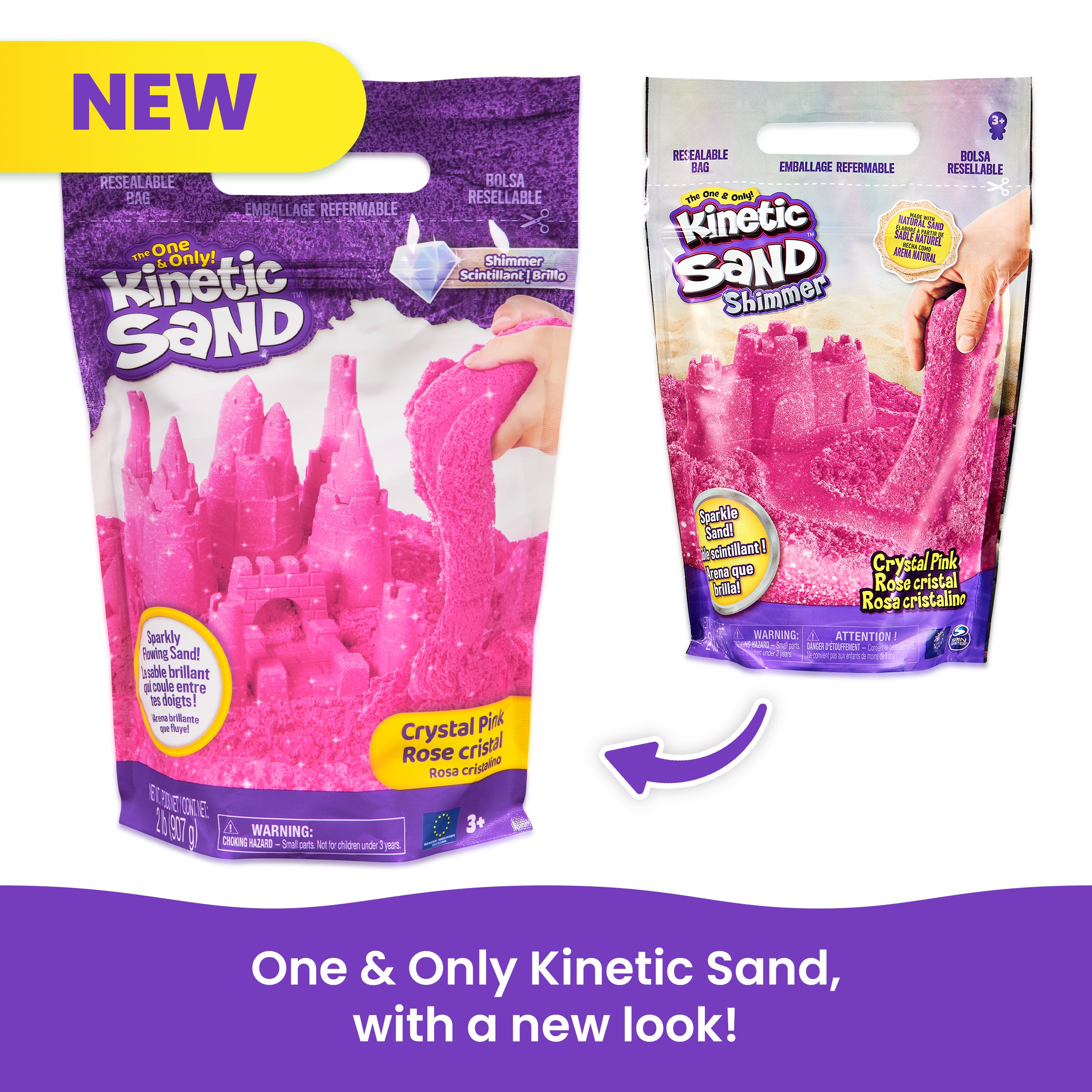 Kinetic Sand, 2lbs Crystal Pink Shimmering Play Sand Packaging May Vary, Moldable Sensory Toys for Kids Ages 3 and up
