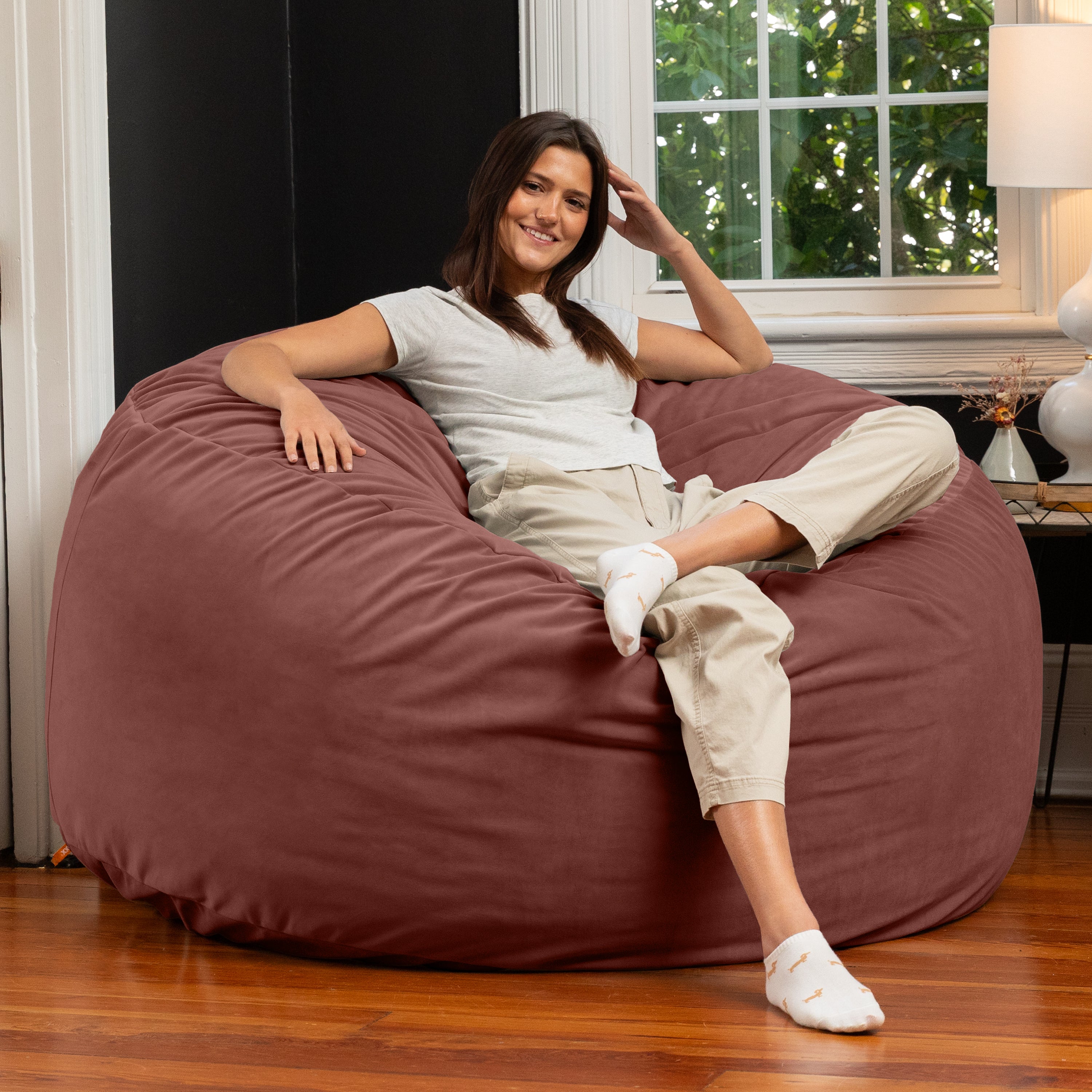 Jaxx 5 Foot Saxx - Large Round Bean Bag Chair for Adults - Lush Velvet Mauve