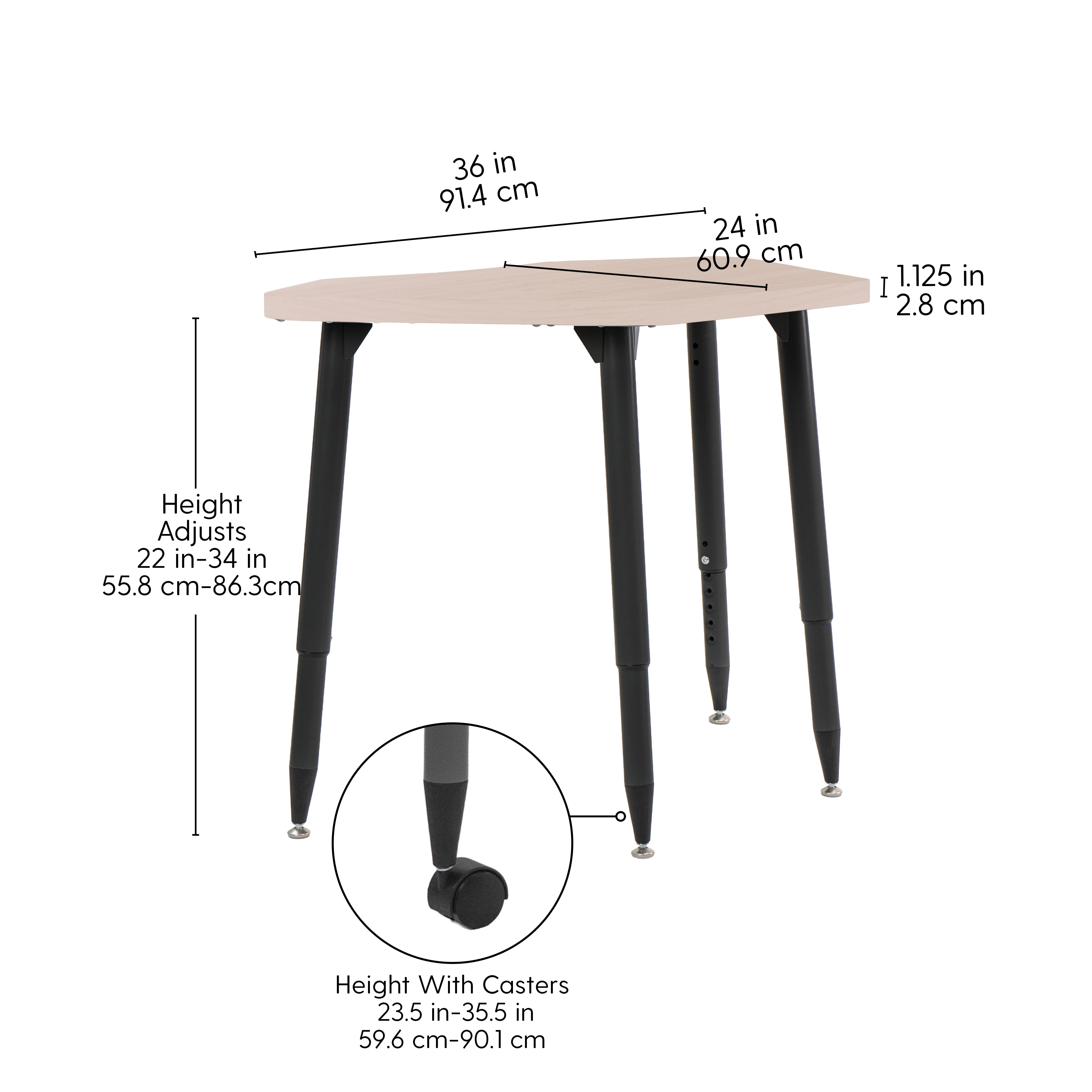 Adapte 24" x 36" Petal Woodgrain Activity Table with Adjustable Tapered Legs - Asian Sand/Black