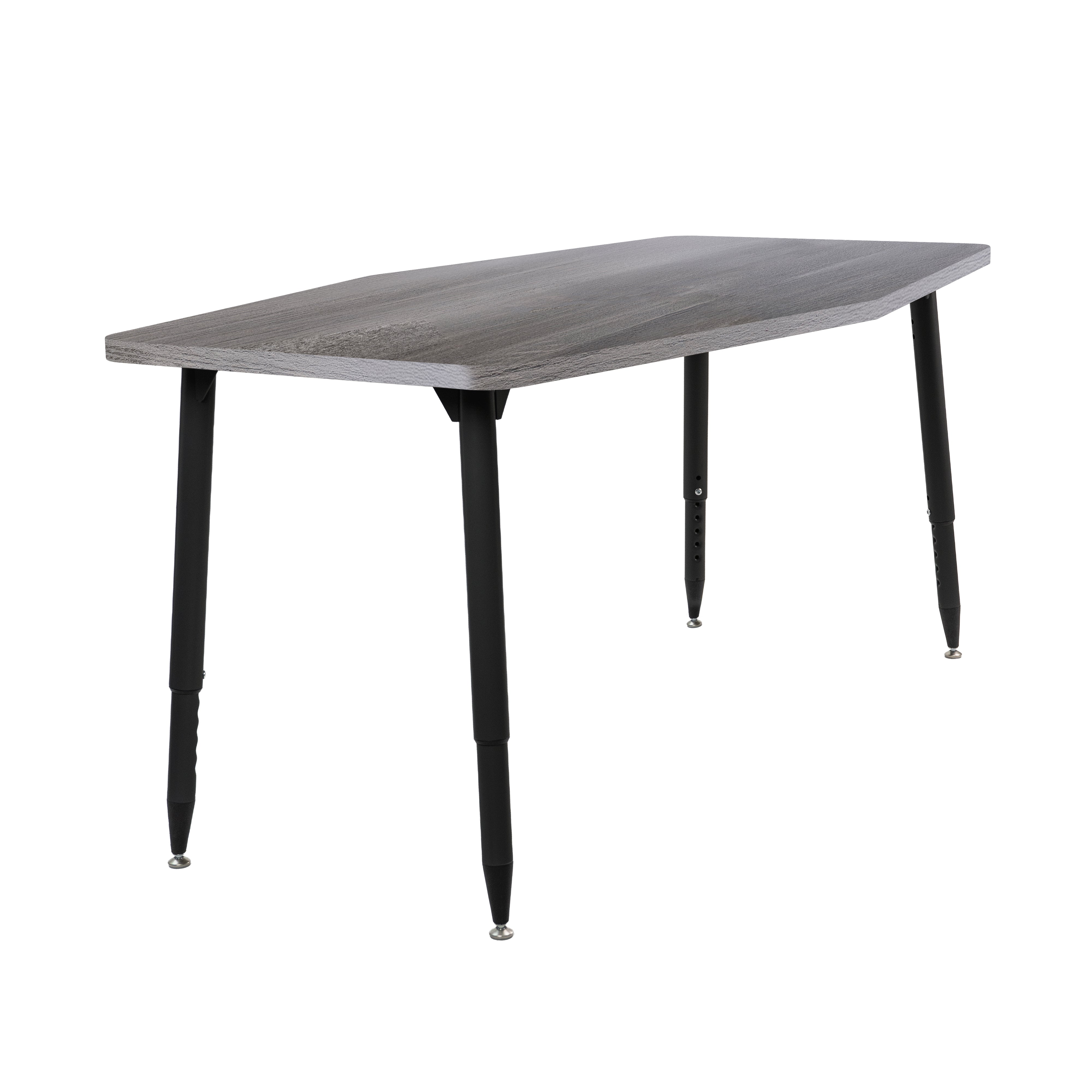 Adapte 34" x 60" Long Hexagon Woodgrain Activity Table with Adjustable Tapered Legs - Gray Wood/Black