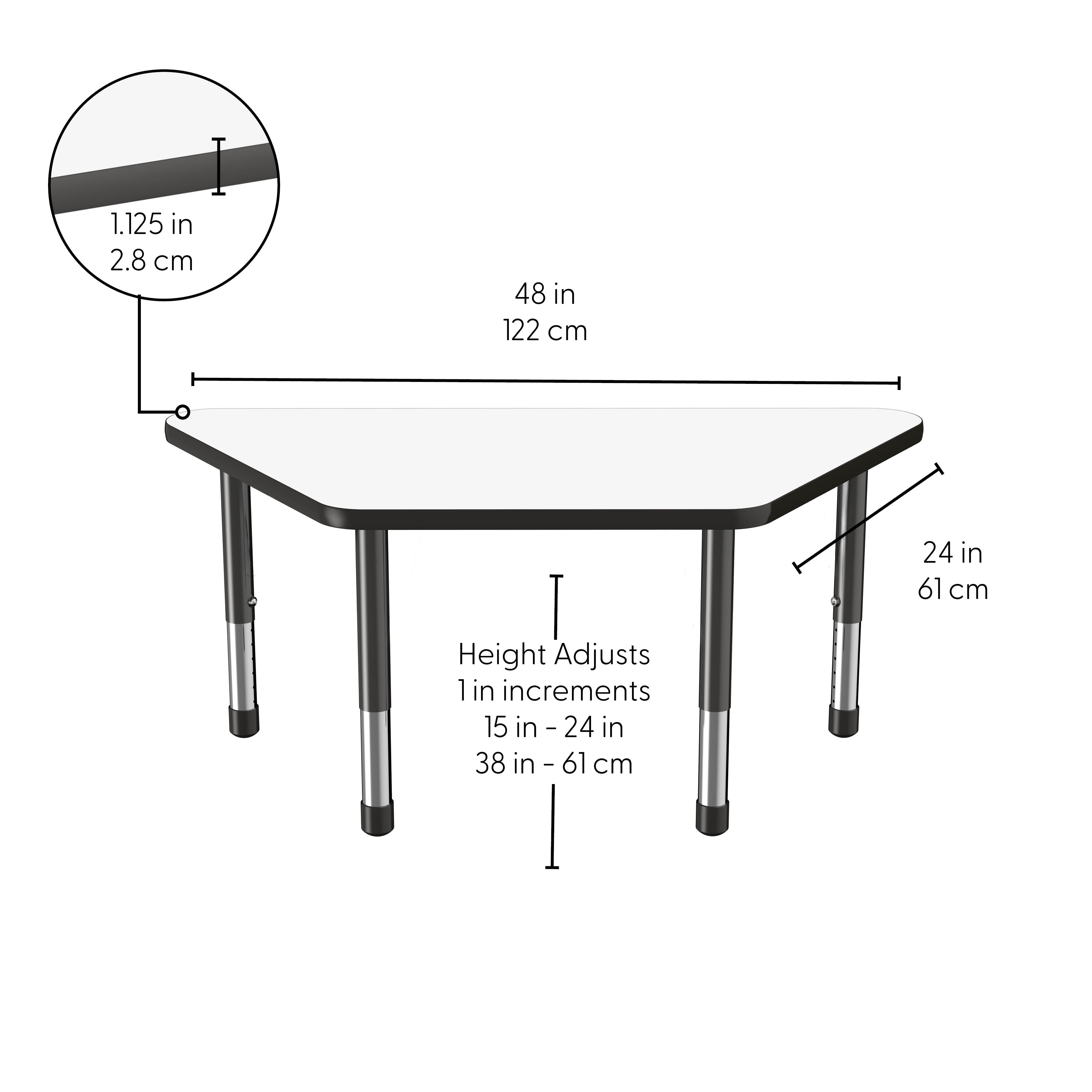 24" x 48" Trapezoid Dry-Erase Activity Table with Adjustable Chunky Legs - Whiteboard/Black