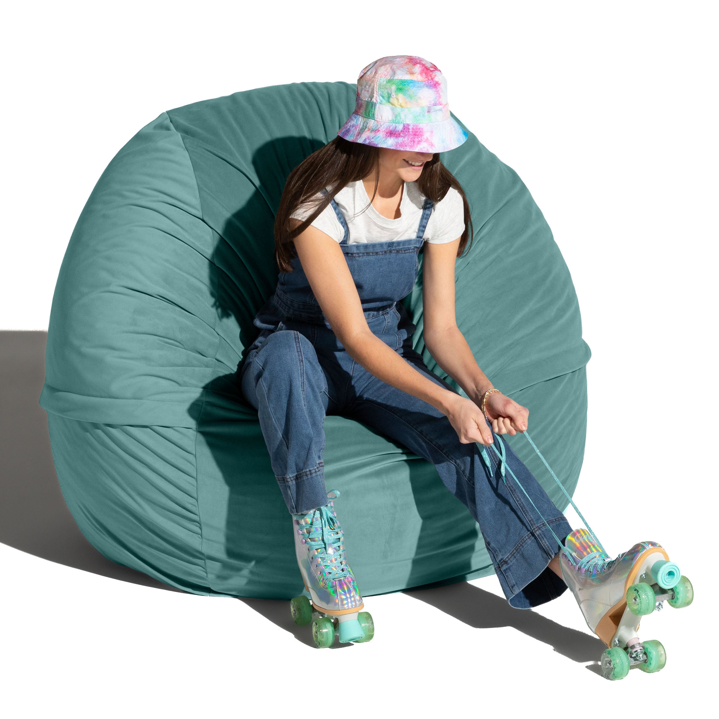Jaxx 5 Foot Saxx - Large Round Bean Bag Chair for Adults - Lush Velvet Turquoise
