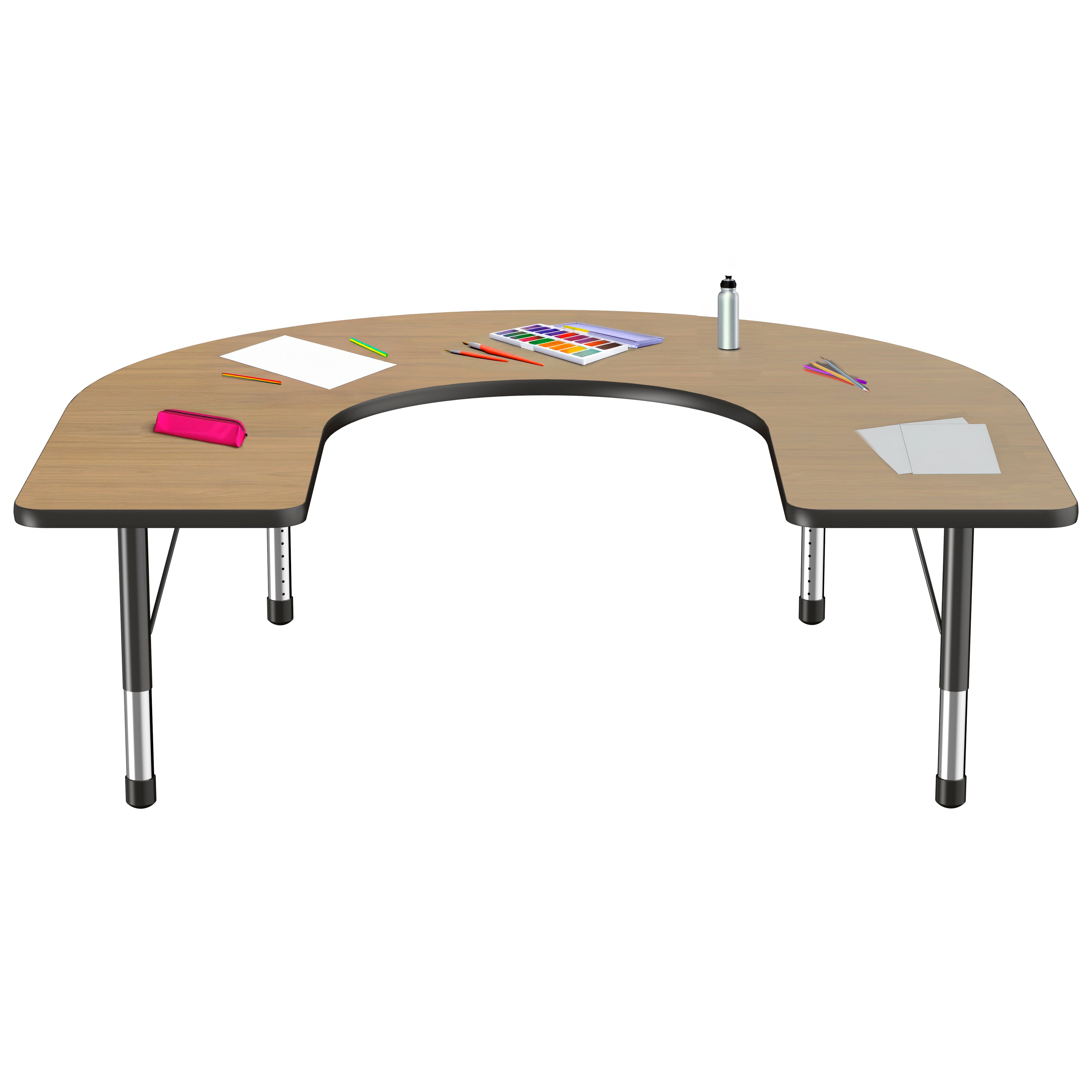 60" x 66" Horseshoe T-Molding Activity Table with Adjustable Chunky Legs - Pasadena Oak/Black
