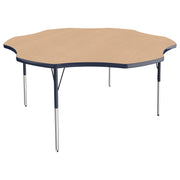 60" x 60" Flower T-Molding Activity Table with Adjustable Standard Swivel Glide Legs - Maple/Navy