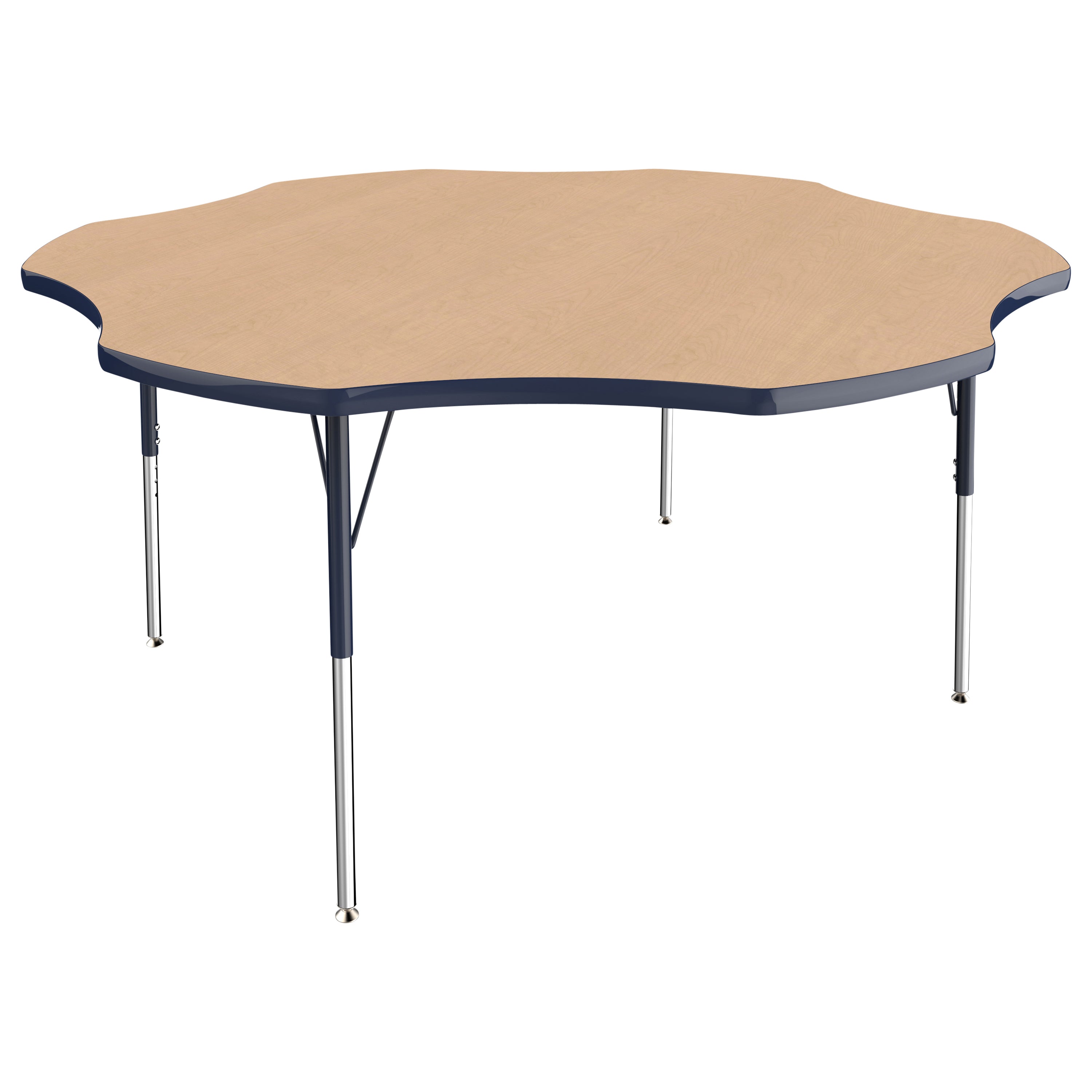 60" x 60" Flower T-Molding Activity Table with Adjustable Standard Swivel Glide Legs - Maple/Navy