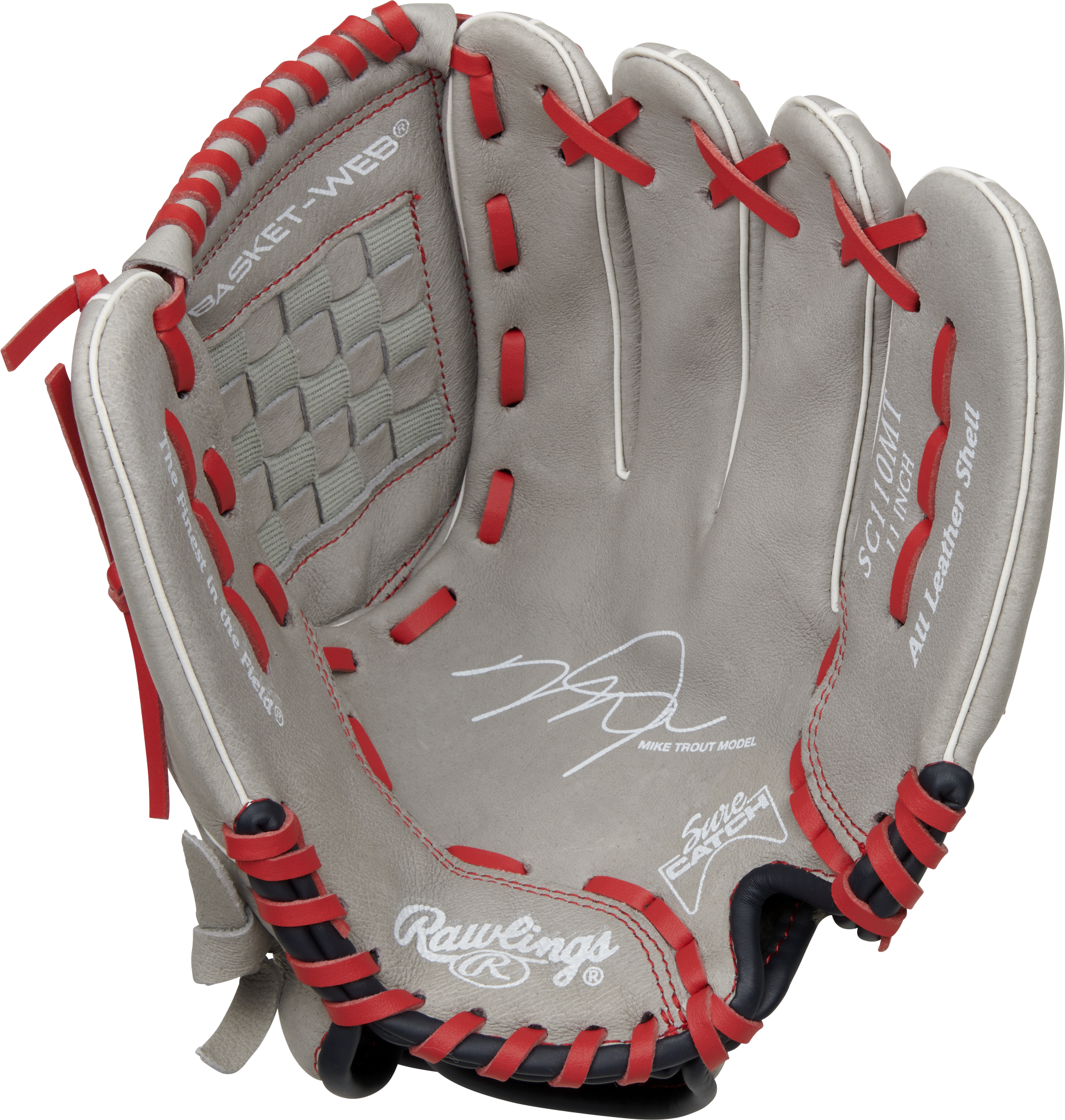 Rawlings Sure Catch Series Youth Mike Trout Signature 11-Inch Baseball Glove - Right Hand Thrower - Gray
