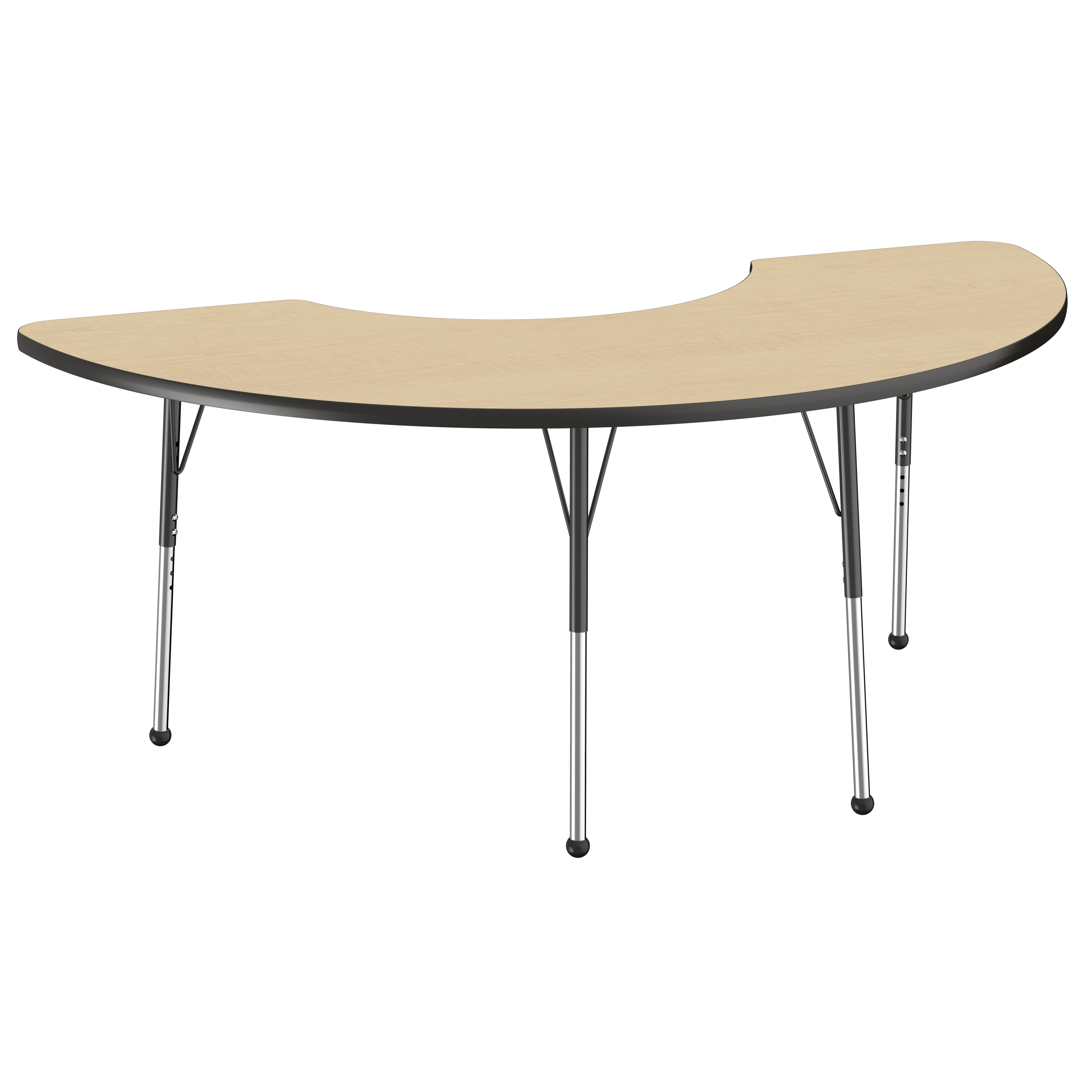 36" x 72" Half Moon T-Molding Activity Table with Adjustable Standard Ball Glide Legs - Maple/Black