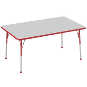 36" x 60" Rectangle T-Molding Activity Table with Adjustable Standard Ball Glide Legs - Gray/Red