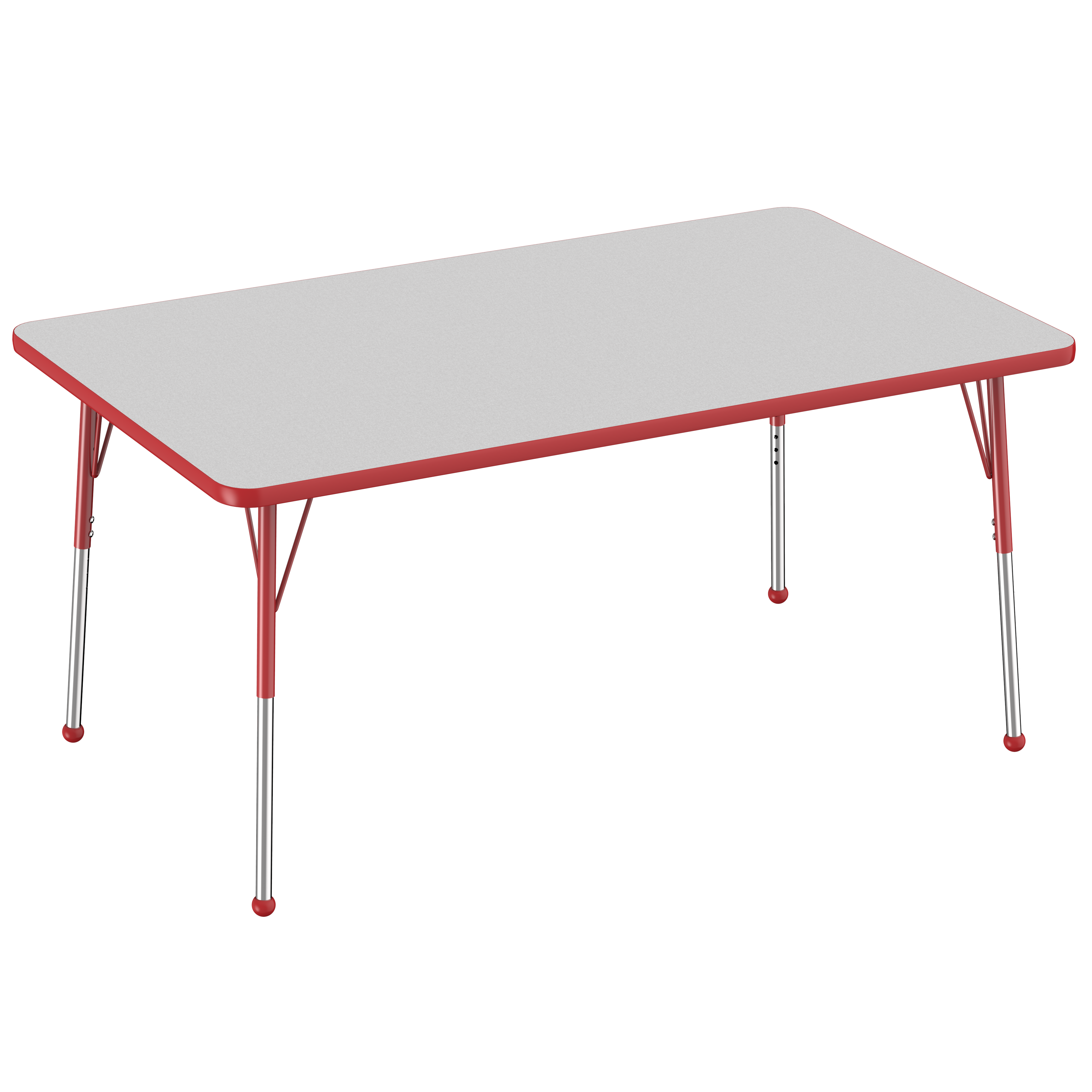 36" x 60" Rectangle T-Molding Activity Table with Adjustable Standard Ball Glide Legs - Gray/Red
