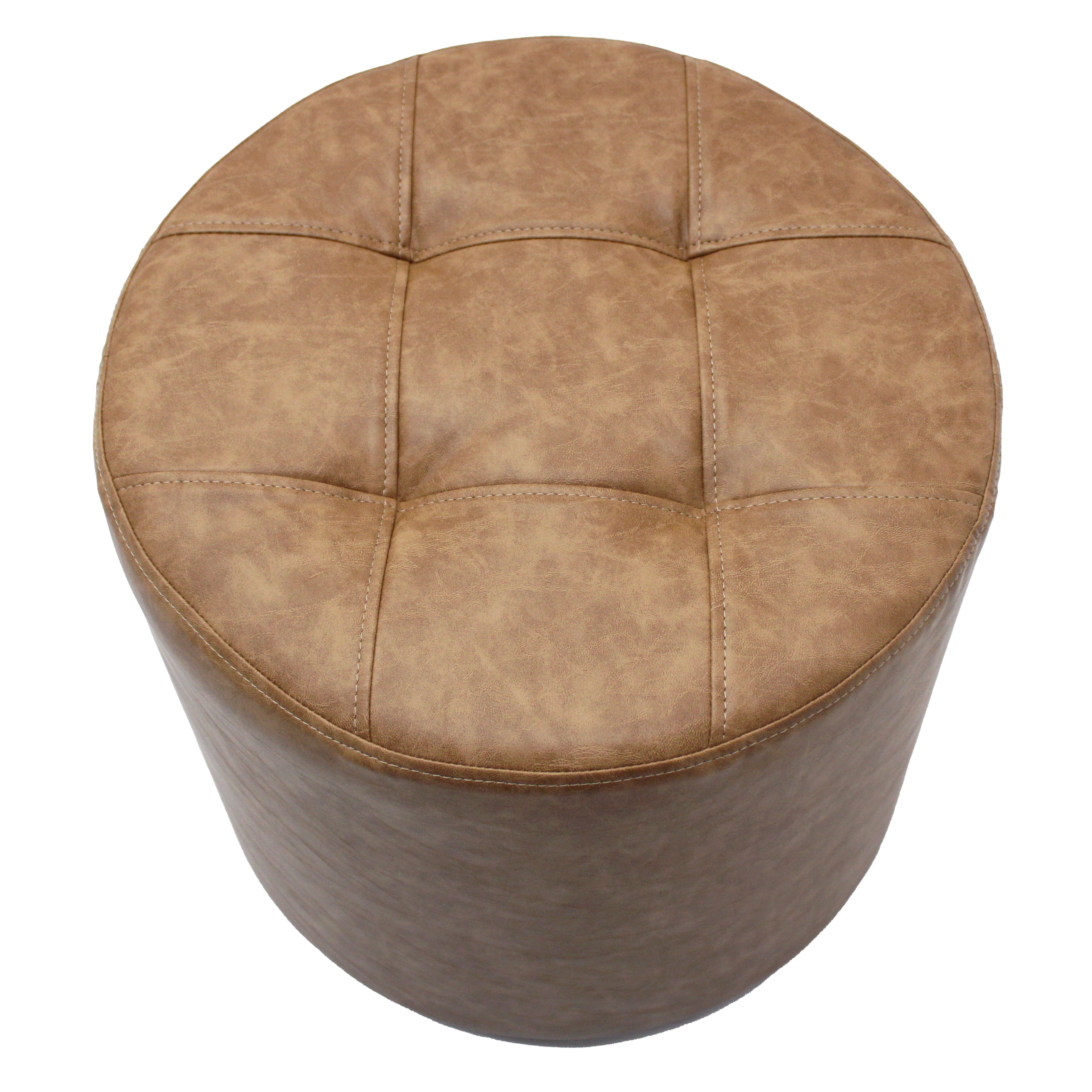 Rustic Tufted Round Ottoman 16" Height - Pecan