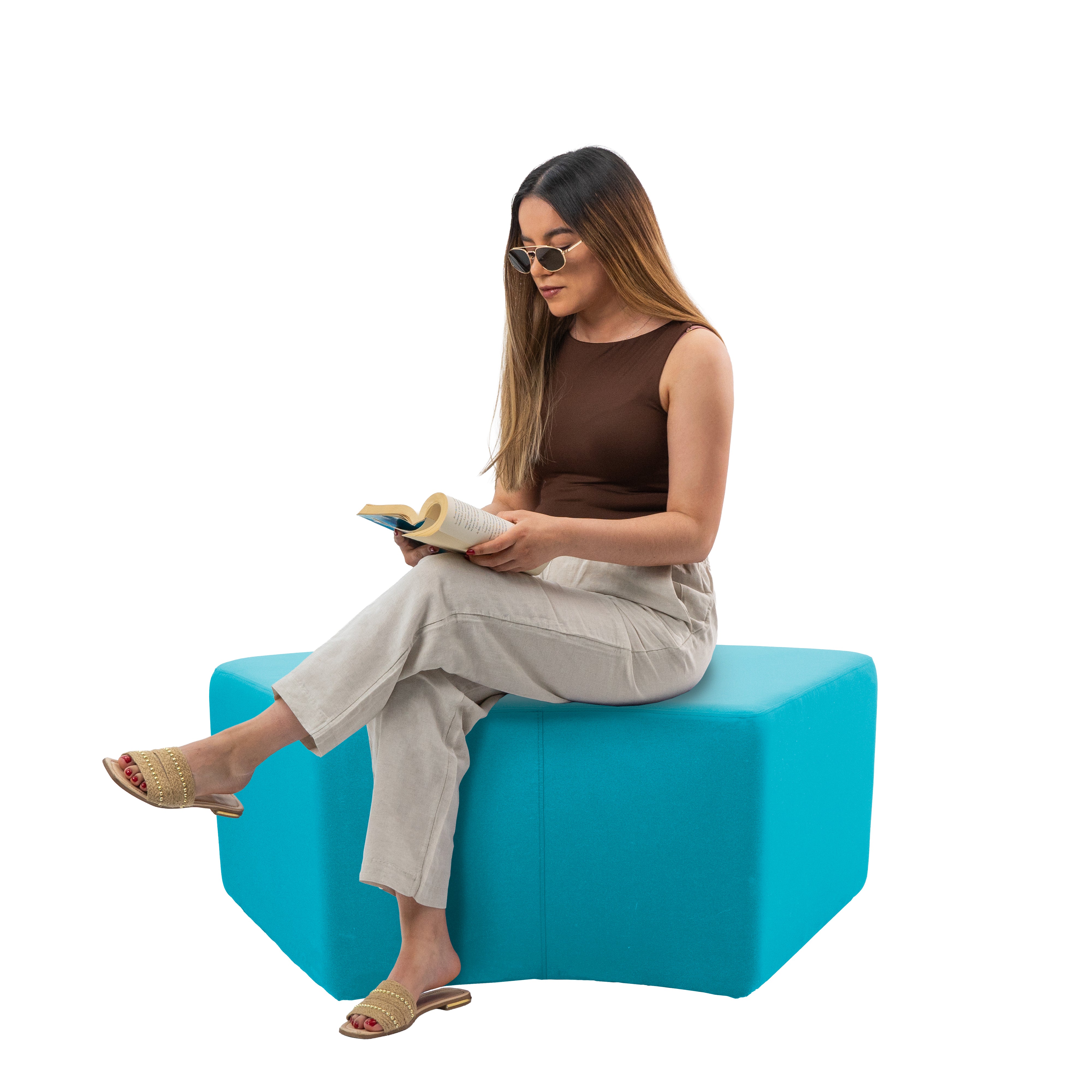 Outdoor 24" x 48" S-Curve Ottoman with Sunbrella®, 18" H - Canvas Aruba