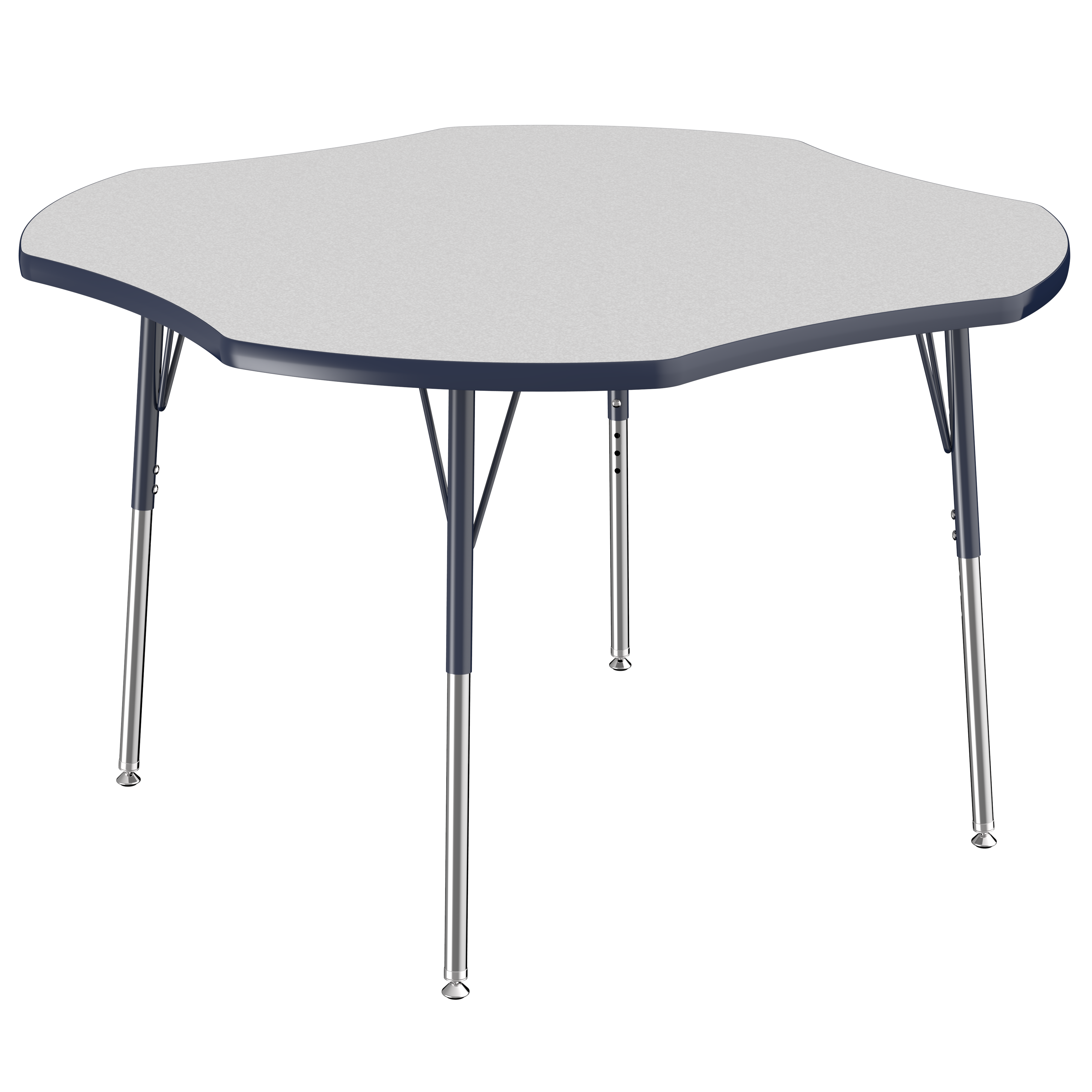 48" x 48" Clover T-Molding Activity Table with Adjustable Standard Swivel Glide Legs - Gray/Navy