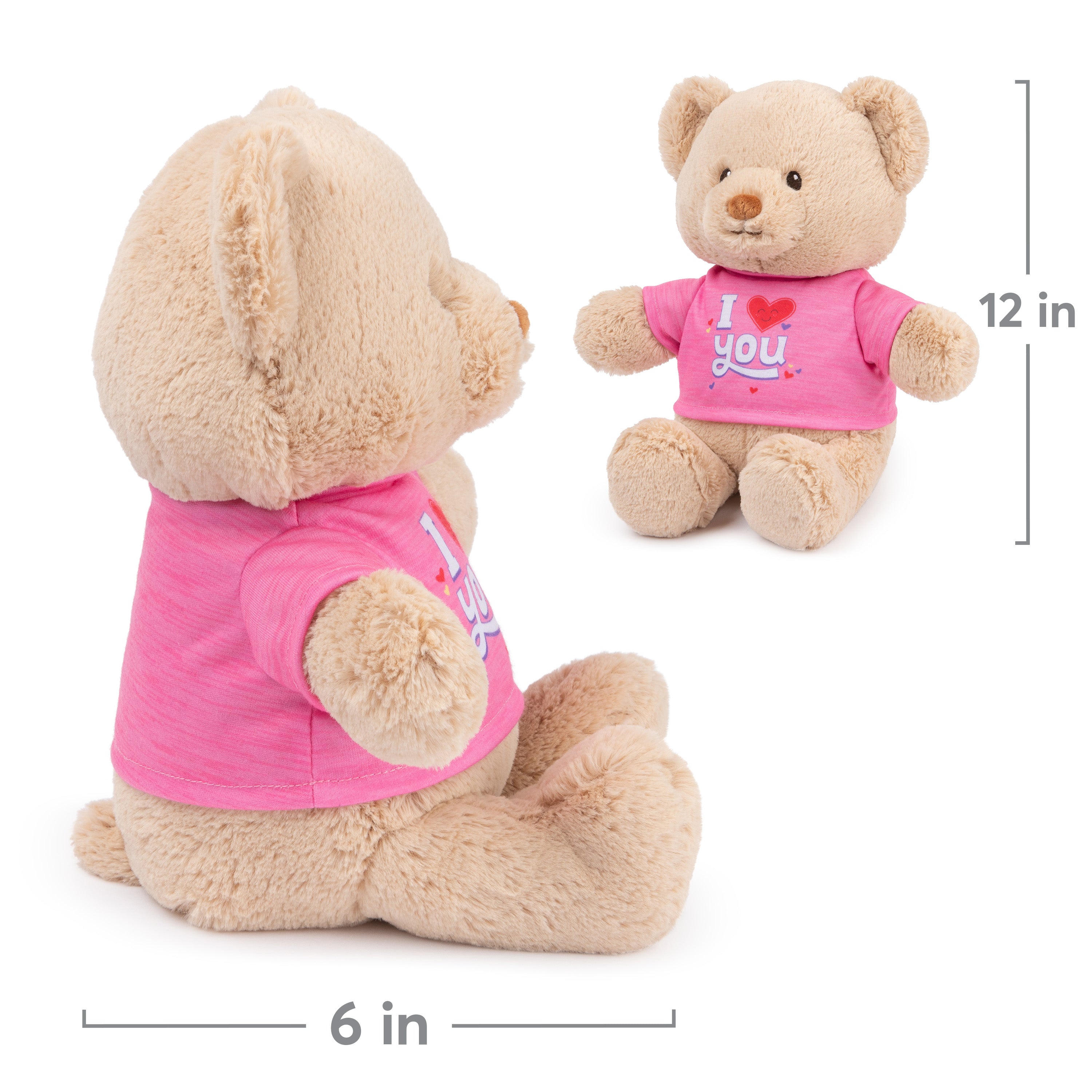 GUND “I Love You” Sustainable Message Bear with Pink T-Shirt, Teddy Bear Made from 100% Recycled Materials for Ages 1 and Up, Tan, 12”