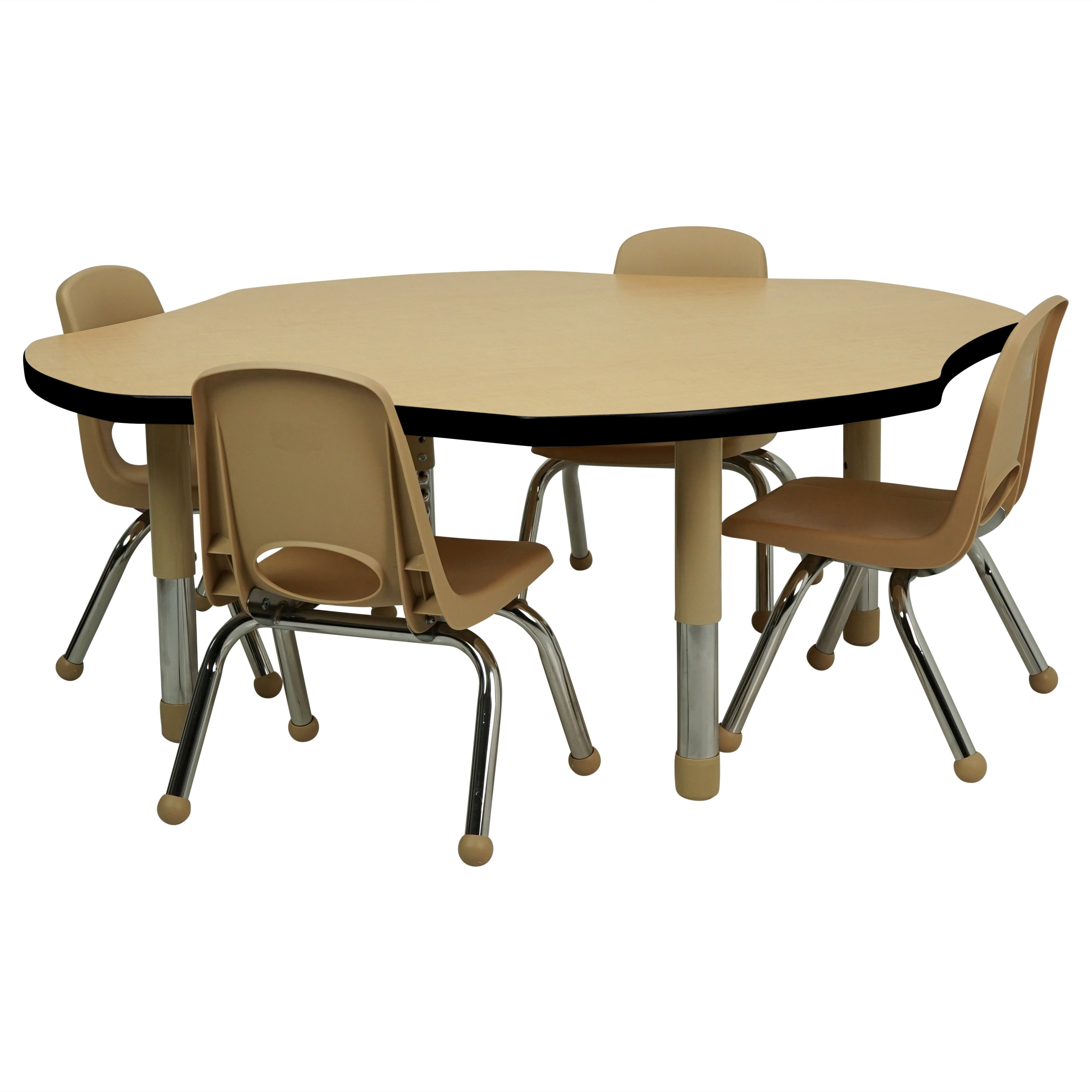 48" x 48" Clover T-Molding Activity Table with Adjustable Tiny Tot Legs - Maple/Black/Sand