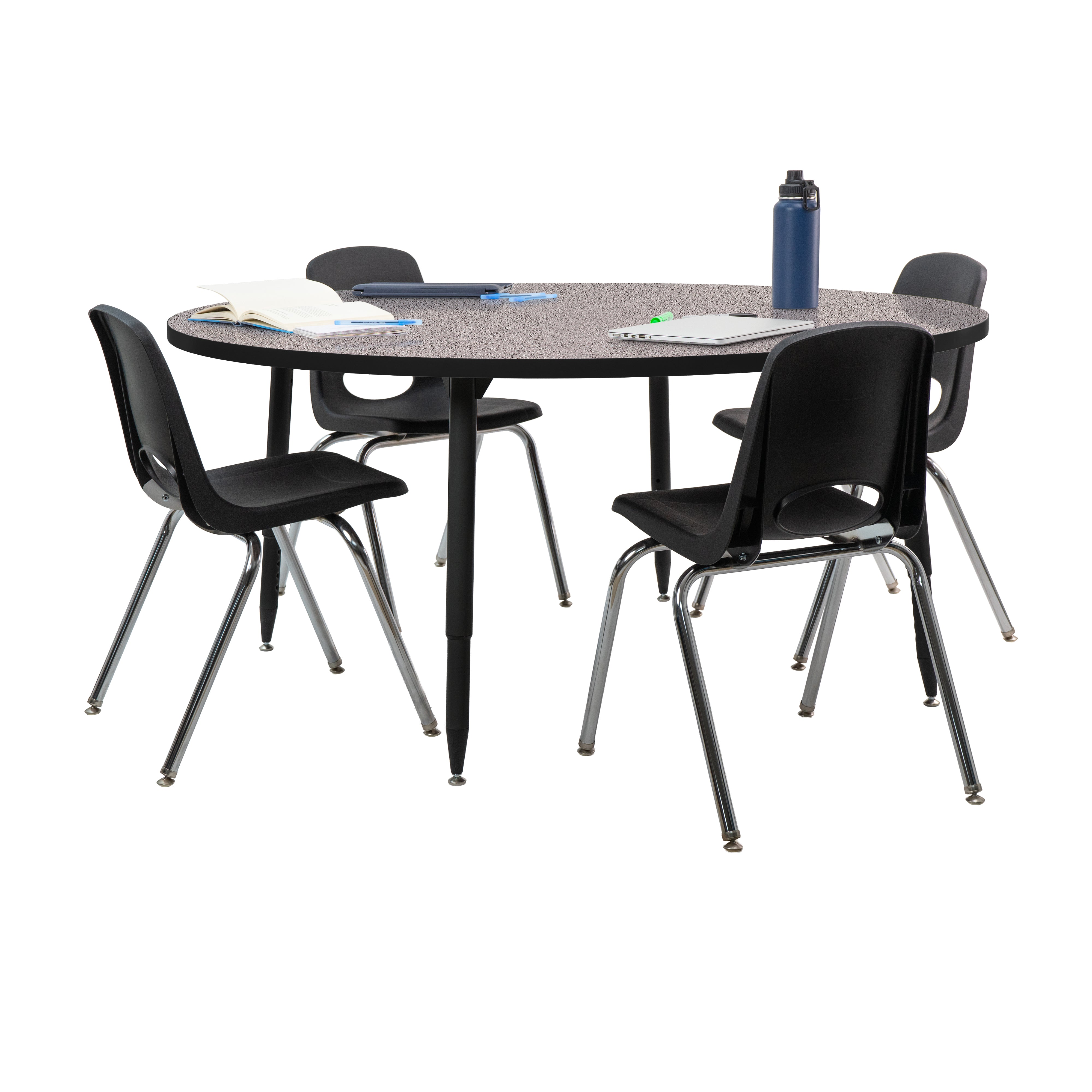Adapte 60" Round Thermofused Activity Table with Adjustable Tapered Legs - Gray/Black