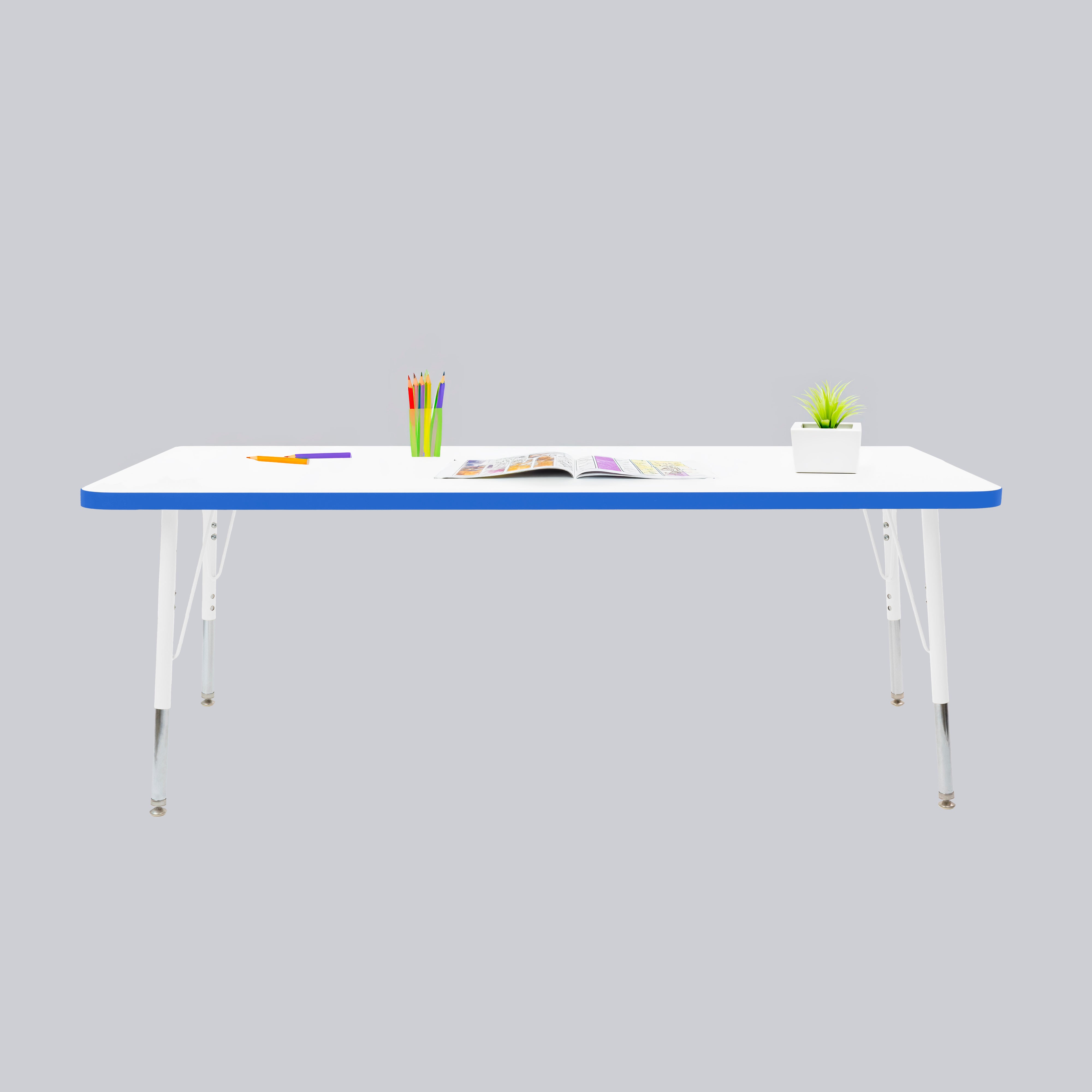 30" x 60" Rectangle Thermofused Activity Table with Adjustable Standard Swivel Glide Legs - White/Blue/White