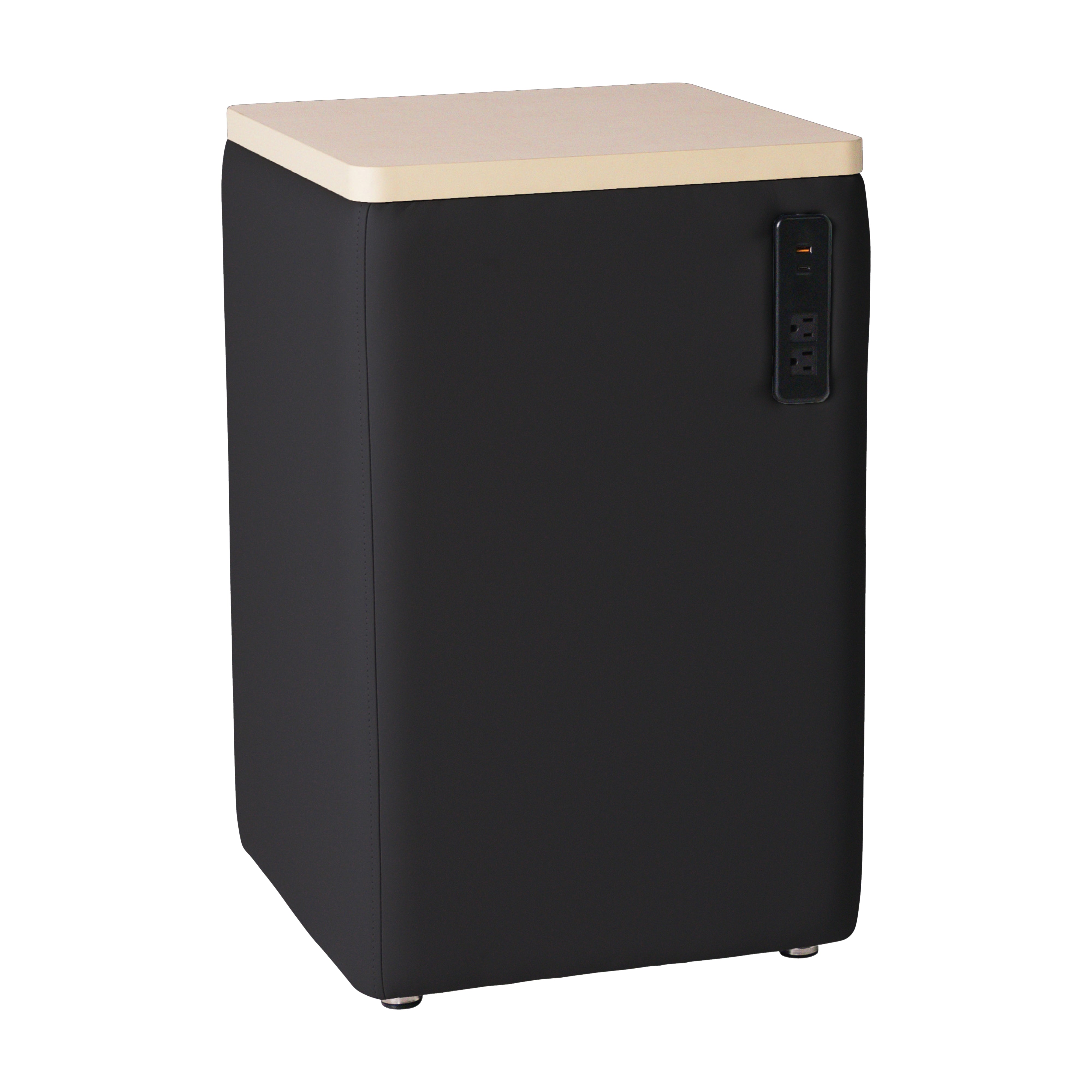 Pro Series Upholstered 18" x 18" Square Ottoman Table with Tech Panel 28" Height - Black/Maple