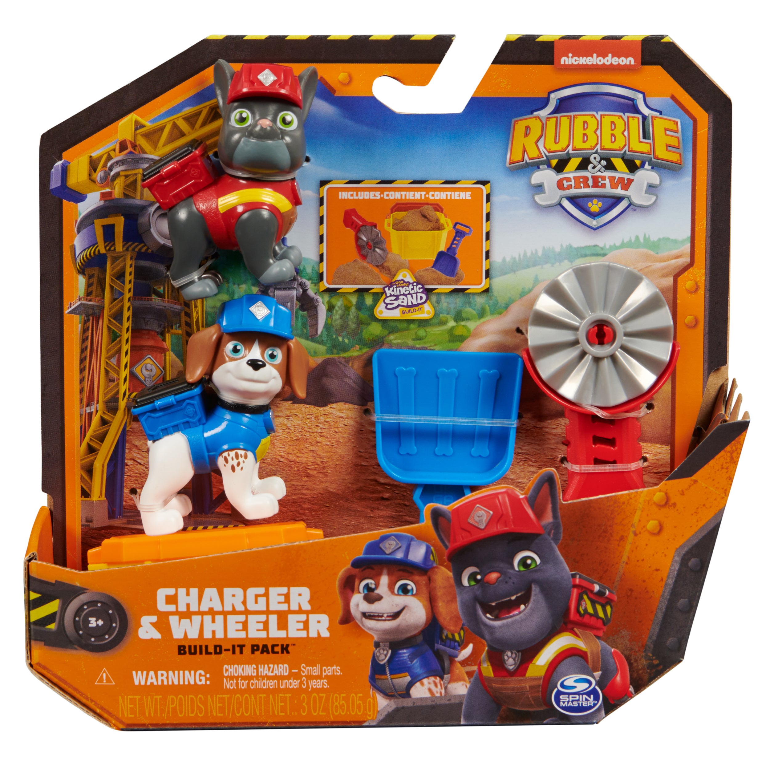 Rubble & Crew, Charger & Wheeler Action Figures, with Kinetic Build-It Sand & 2 Building Tools, PAW Patrol Kids Toys for Boys & Girls Ages 3 and Up