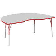 48" x 72" Kidney T-Molding Activity Table with Adjustable Standard Swivel Glide Legs - Gray/Red