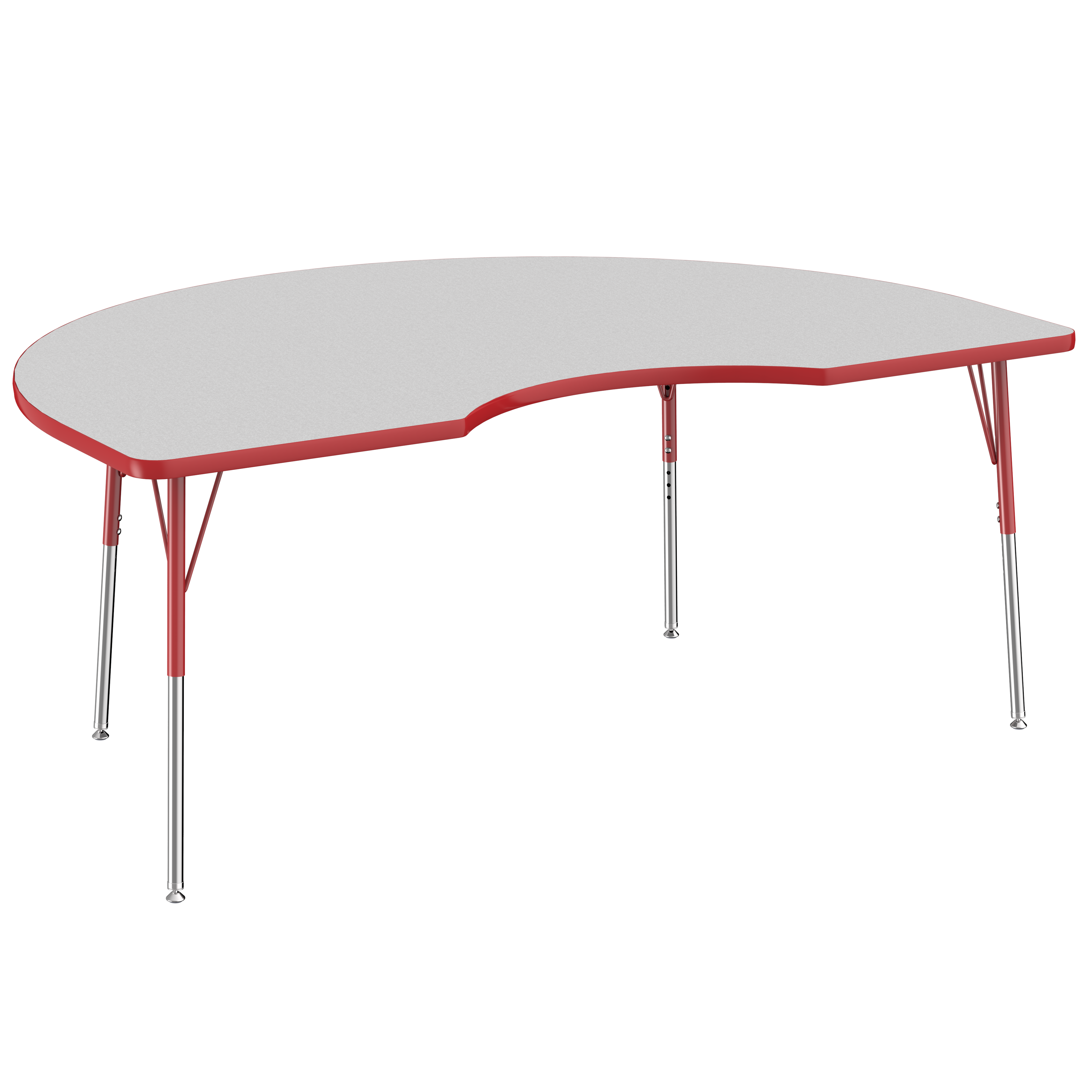 48" x 72" Kidney T-Molding Activity Table with Adjustable Standard Swivel Glide Legs - Gray/Red