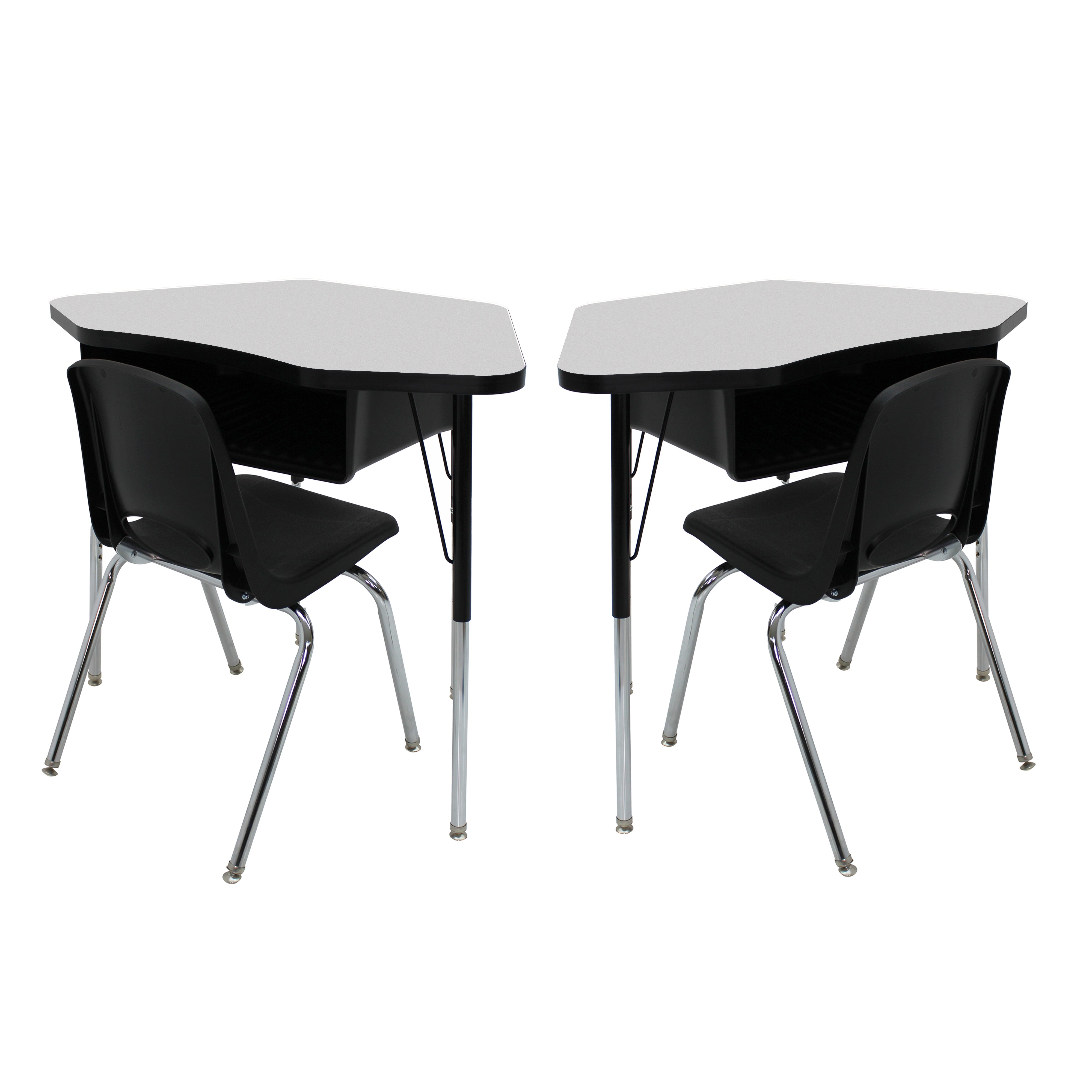 24" x 36" Petal Book Box Desk with Adjustable Standard Legs and 16" Stack Chair with Swivel Glides, 2-Piece/4-Piece Set - Gray/Black