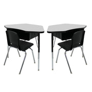 24" x 36" Petal Book Box Desk with Adjustable Standard Legs and 16" Stack Chair with Swivel Glides, 2-Piece/4-Piece Set - Gray/Black