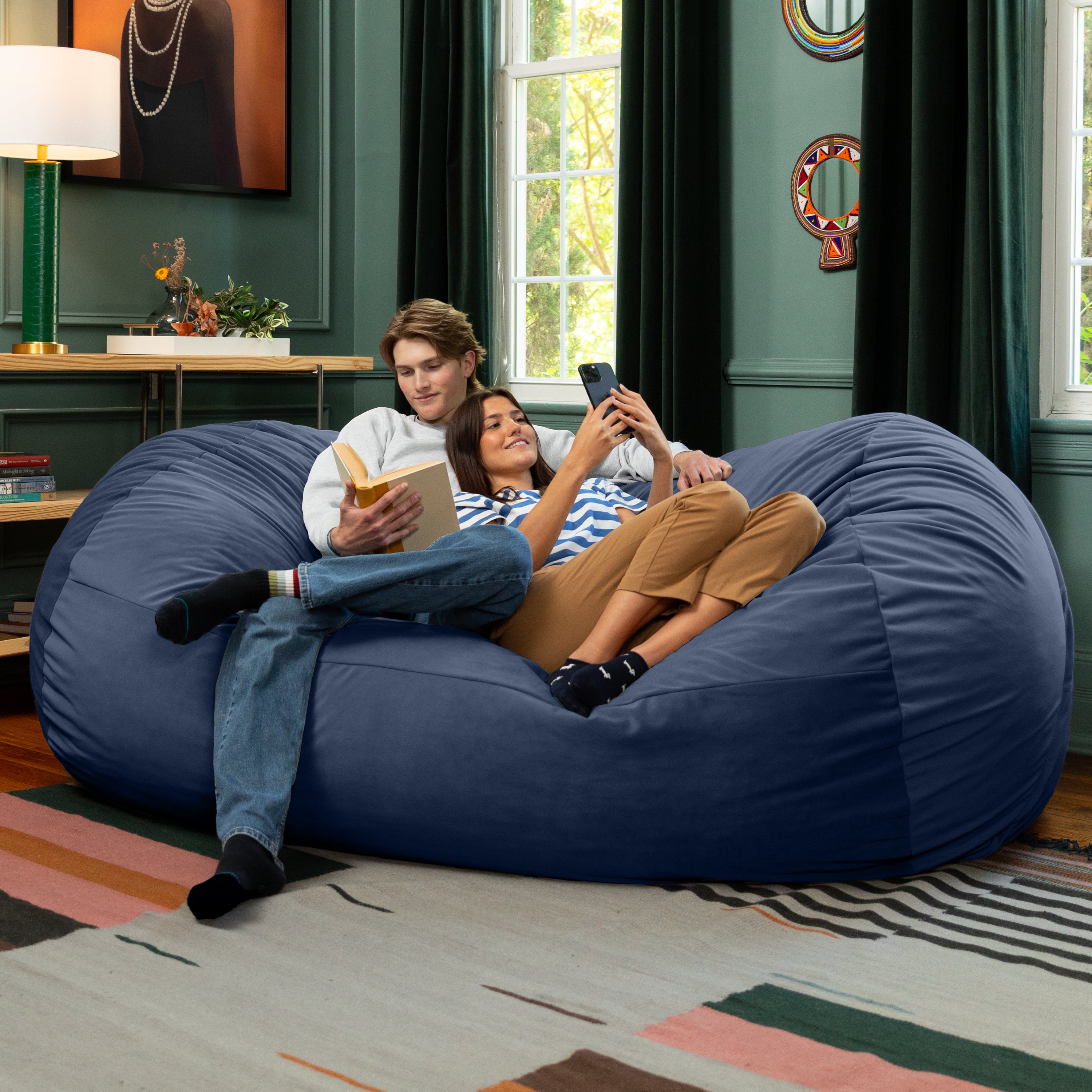 Jaxx Grand Lounger 7 Foot Bean Bag Sofa -Lush Velvet Navy
