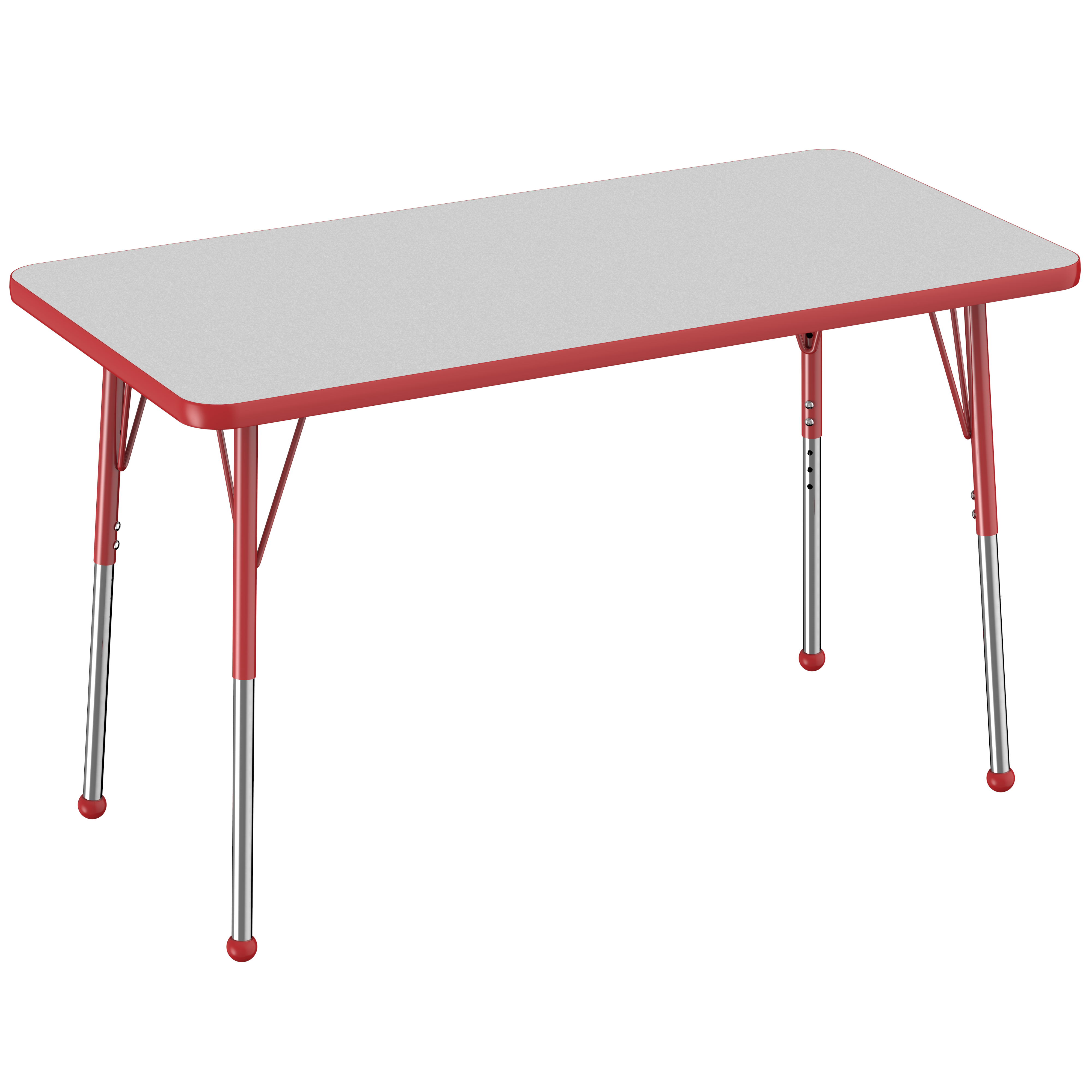 24" x 48" Rectangle T-Molding Activity Table with Adjustable Standard Ball Glide Legs - Gray/Red