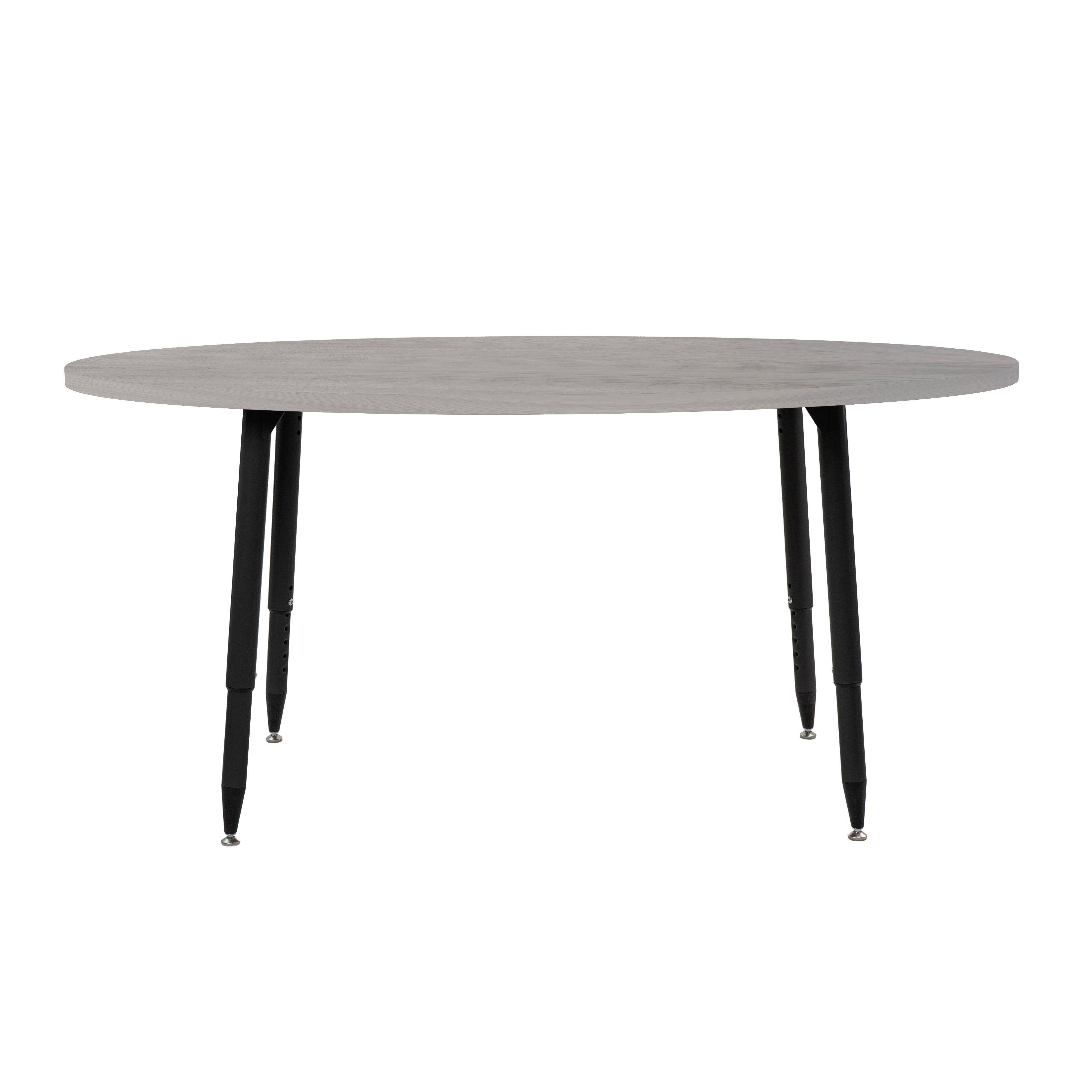 Adapte 30" x 60" Oval Woodgrain Activity Table with Adjustable Tapered Legs - Light Gray Wood/Black