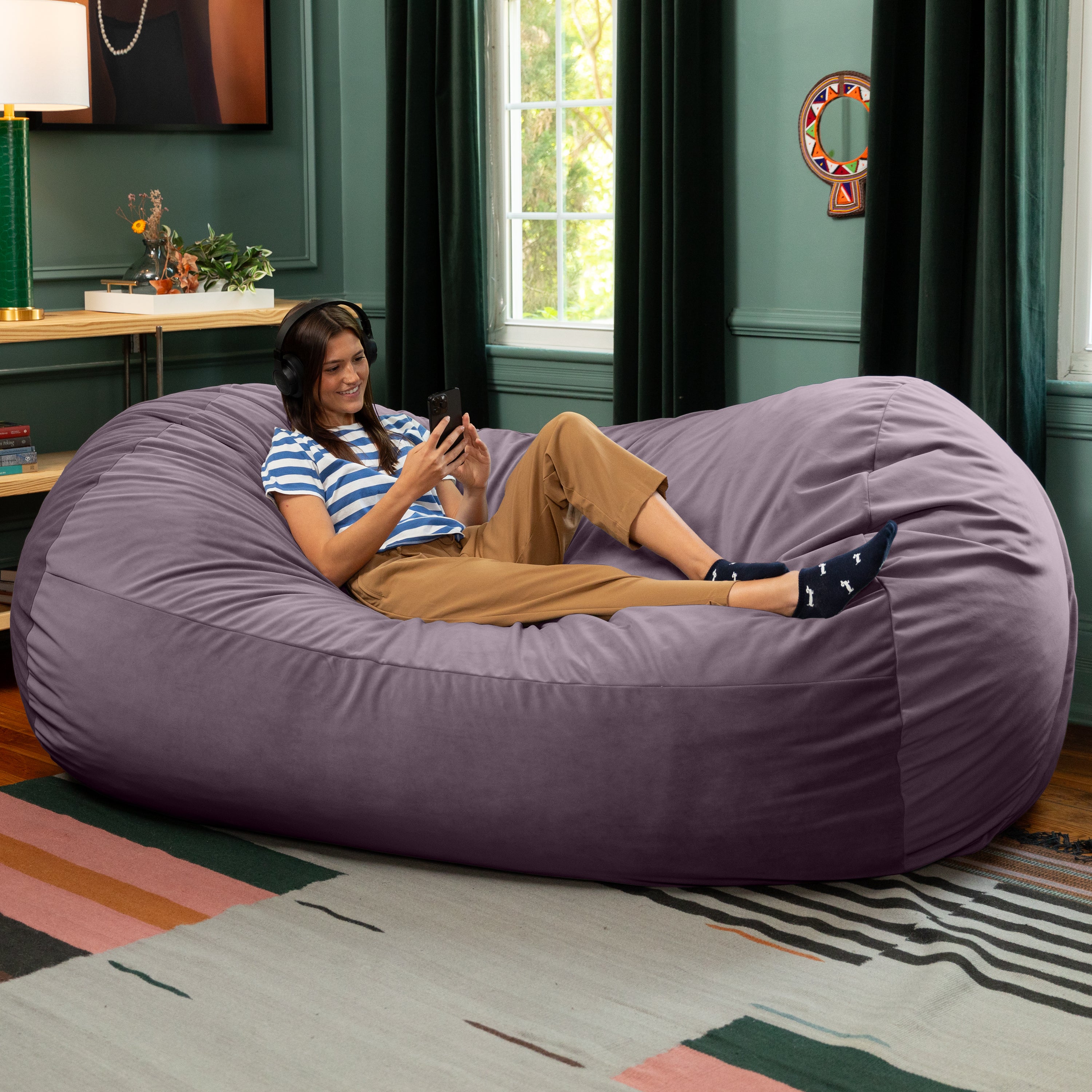Jaxx Grand Lounger 7 Foot Bean Bag Sofa -Lush Velvet Purple