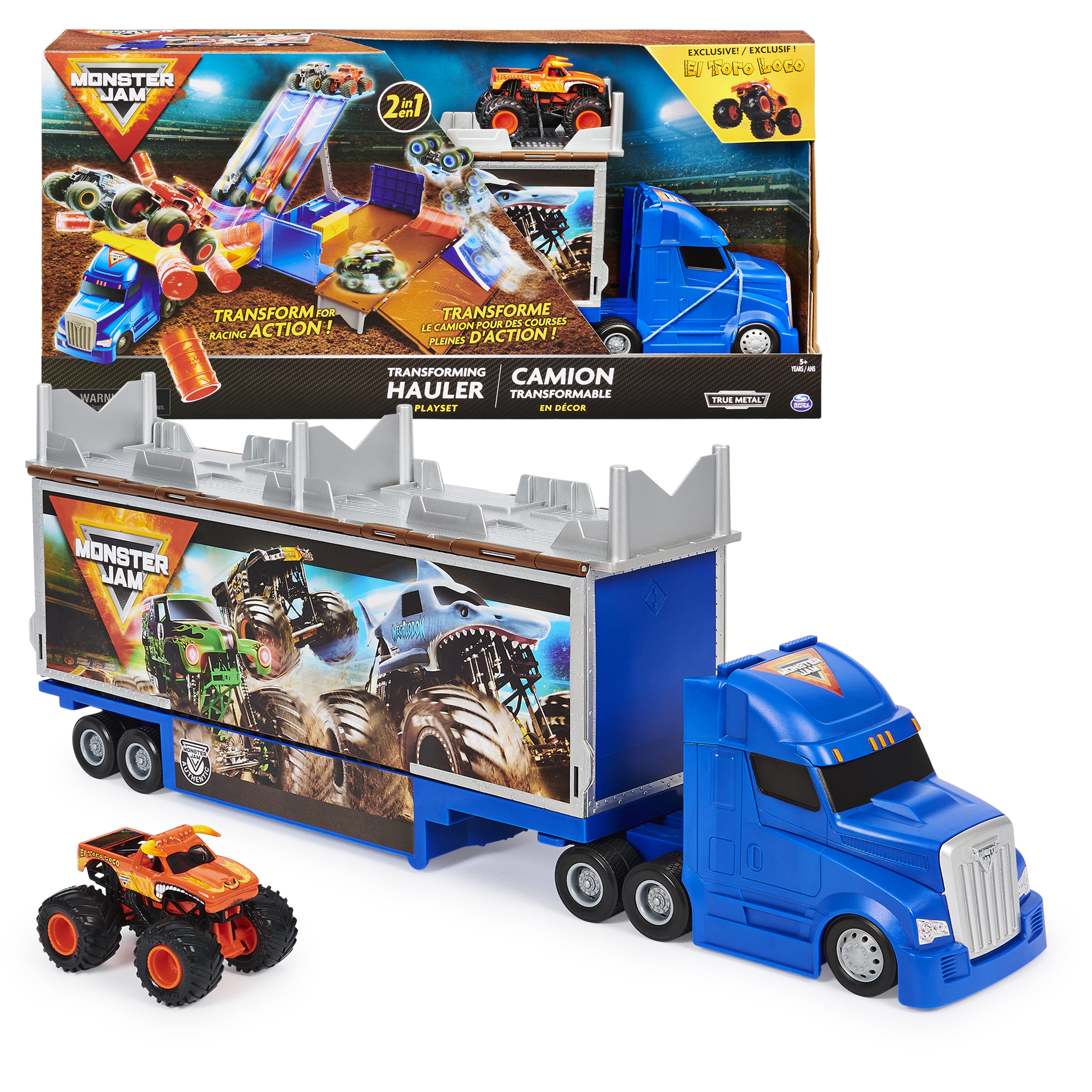 Monster Jam, Transforming Hauler Playset and Storage with Exclusive El Toro Loco Monster Truck, 1:64 Scale, Kids Toys for Boys and Girls Ages 4 and Up