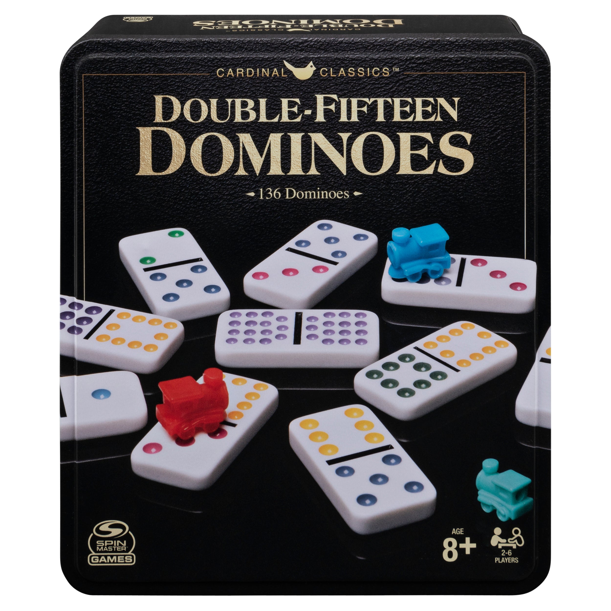 Spin Master Games, Cardinal Classics Double 15 Dominoes Set in Storage Tin, Family Board Games, 2-6 Players, for Ages 8 & Up