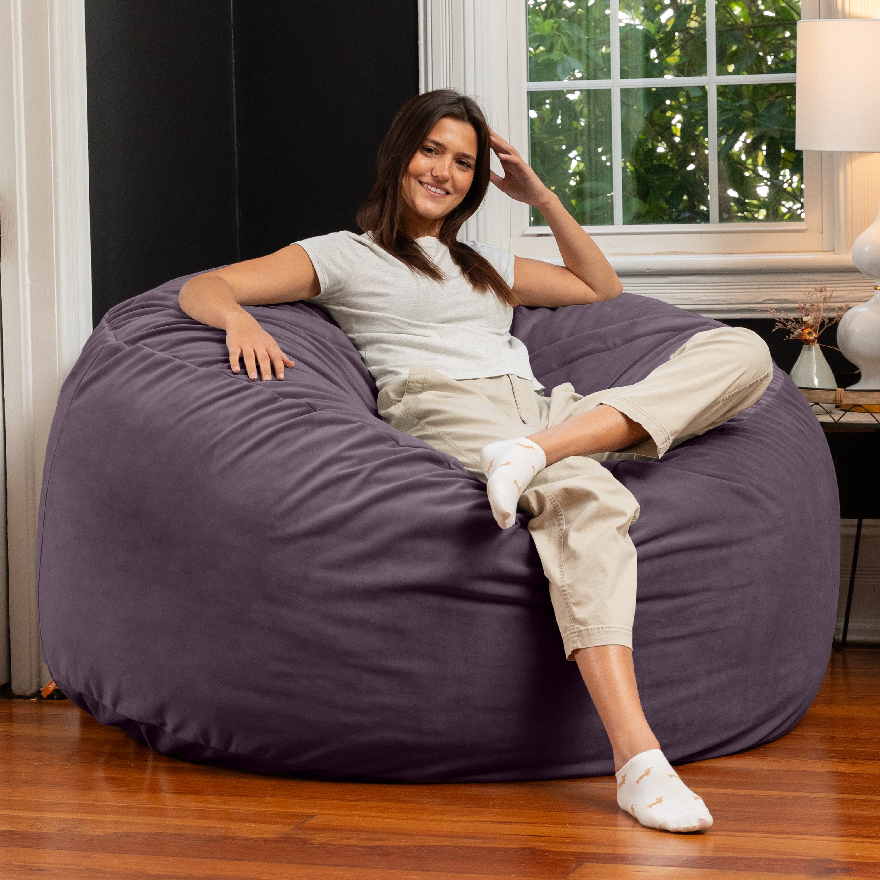 Jaxx 5 Foot Saxx - Large Round Bean Bag Chair for Adults - Lush Velvet Purple