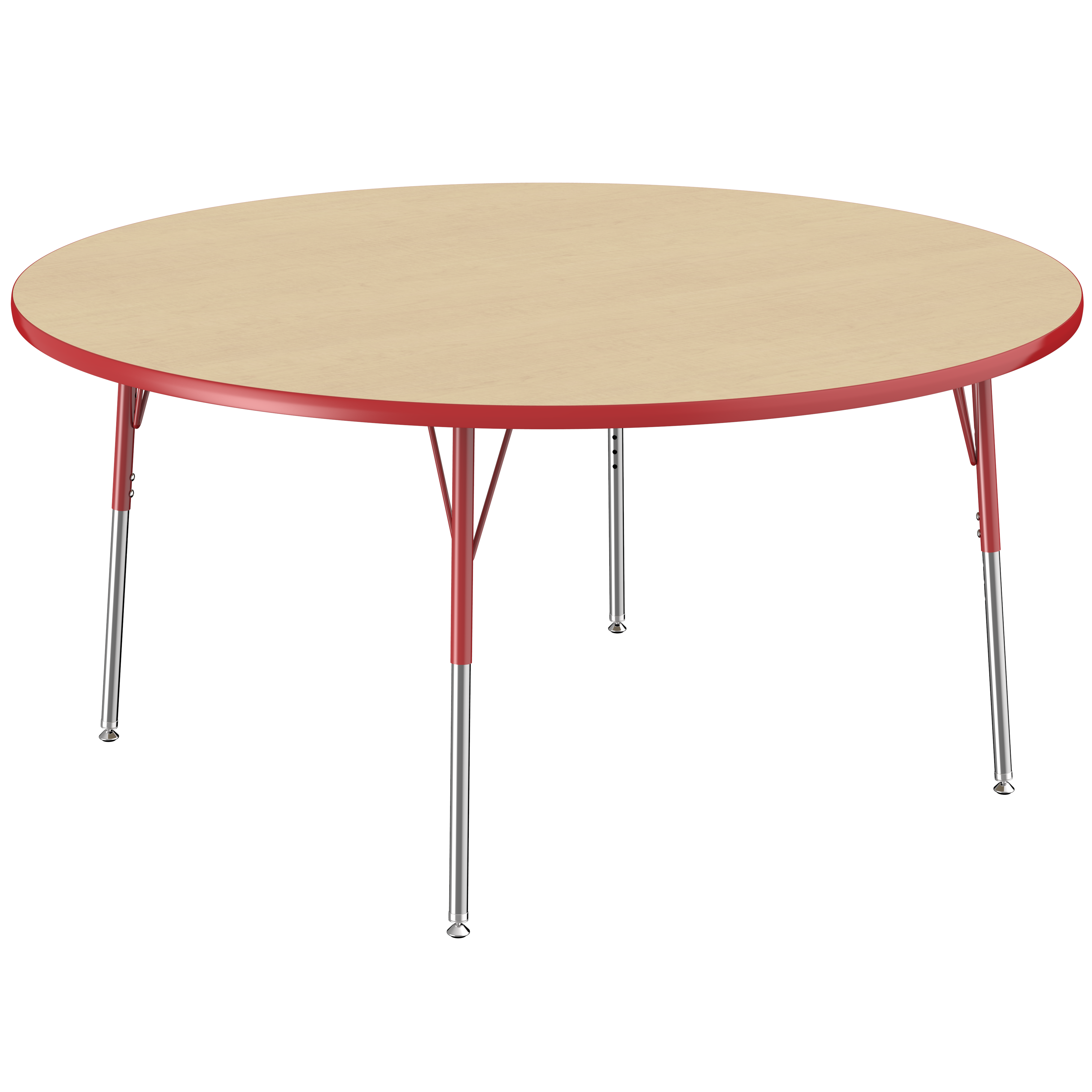 60" Round T-Molding Activity Table with Adjustable Standard Swivel Glide Legs - Maple/Red