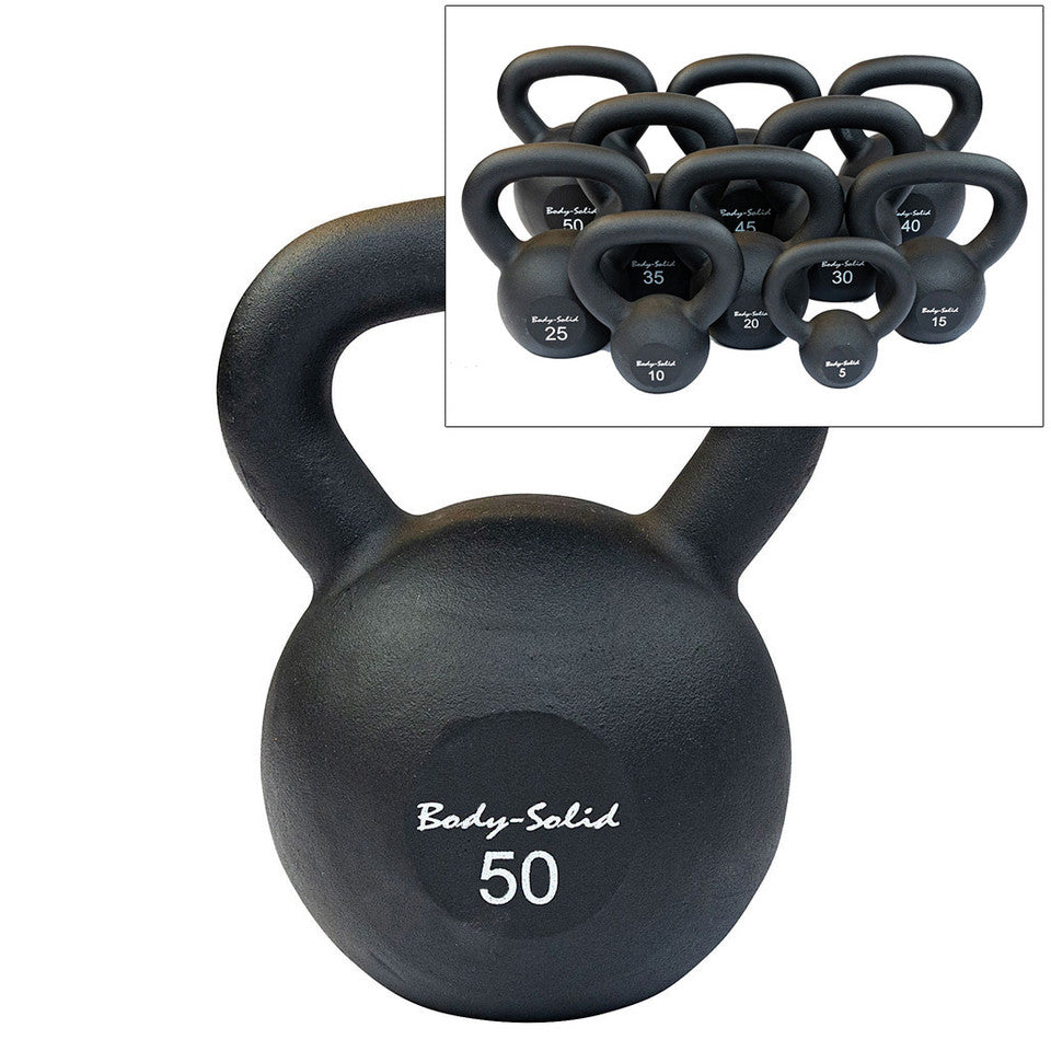 Cast Powder Coated Black Kettle Bells, 5,10,15,20,25,30,35,40,45,50,55,65,70,75 Lbs