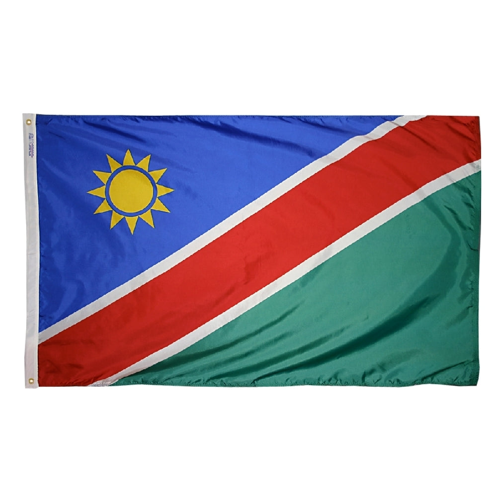 Namibia Flag 4x6 ft. Nylon SolarGuard Nyl-Glo 100% Made in USA to Official Design Specifications by Annin Flagmakers.  Model 221446