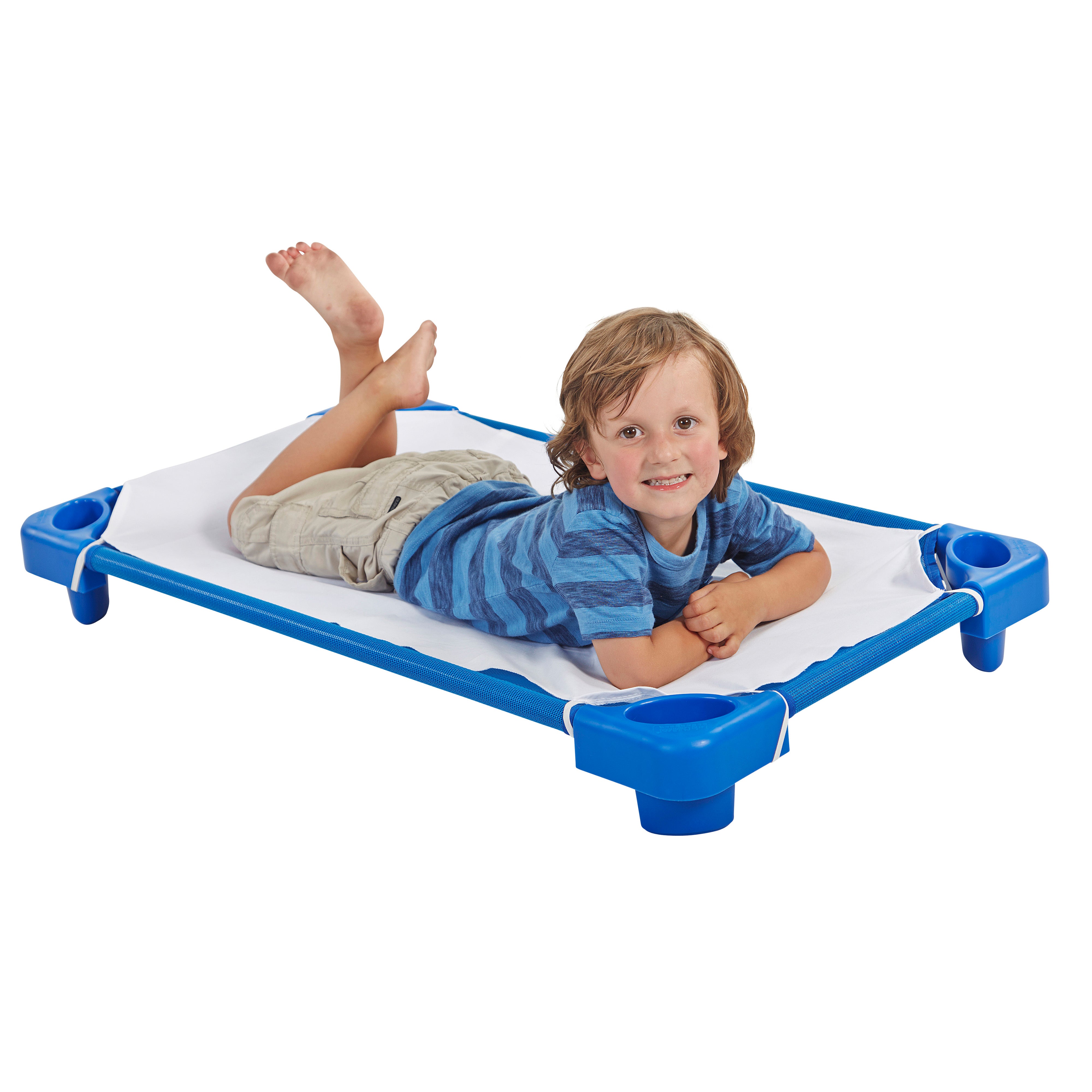 Stackable Kiddie Cot Toddler with Sheet Ready-to-Assemble 6-Pack - Blue