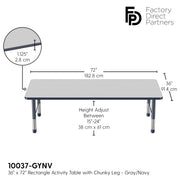 36" x 72" Rectangle T-Molding Activity Table with Adjustable Chunky Legs - Gray/Navy