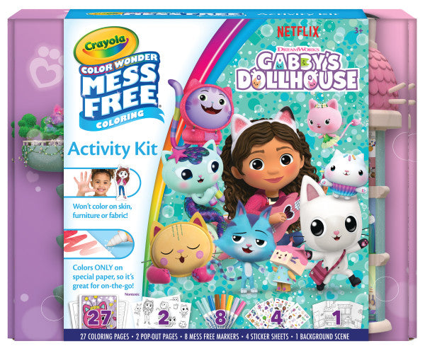 Crayola Color Wonder Gabby's Dollhouse Activity Kit, Mess Free Coloring, 8 Markers, 27 Coloring Pages, 4 Metallic Stickers, Gifts, 3+