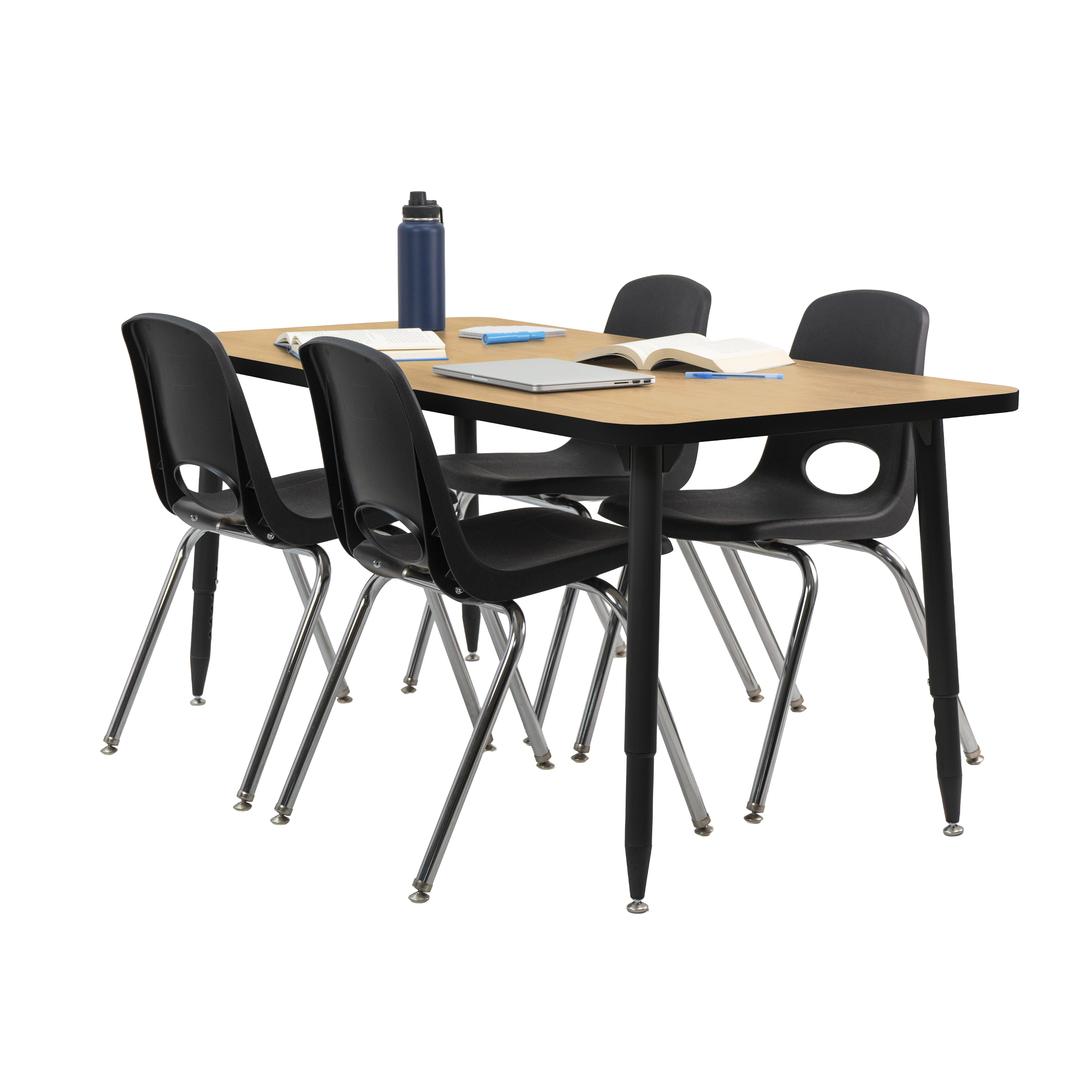 Adapte 30" x 60" Rectangle Thermofused Activity Table with Adjustable Tapered Legs - Maple/Black