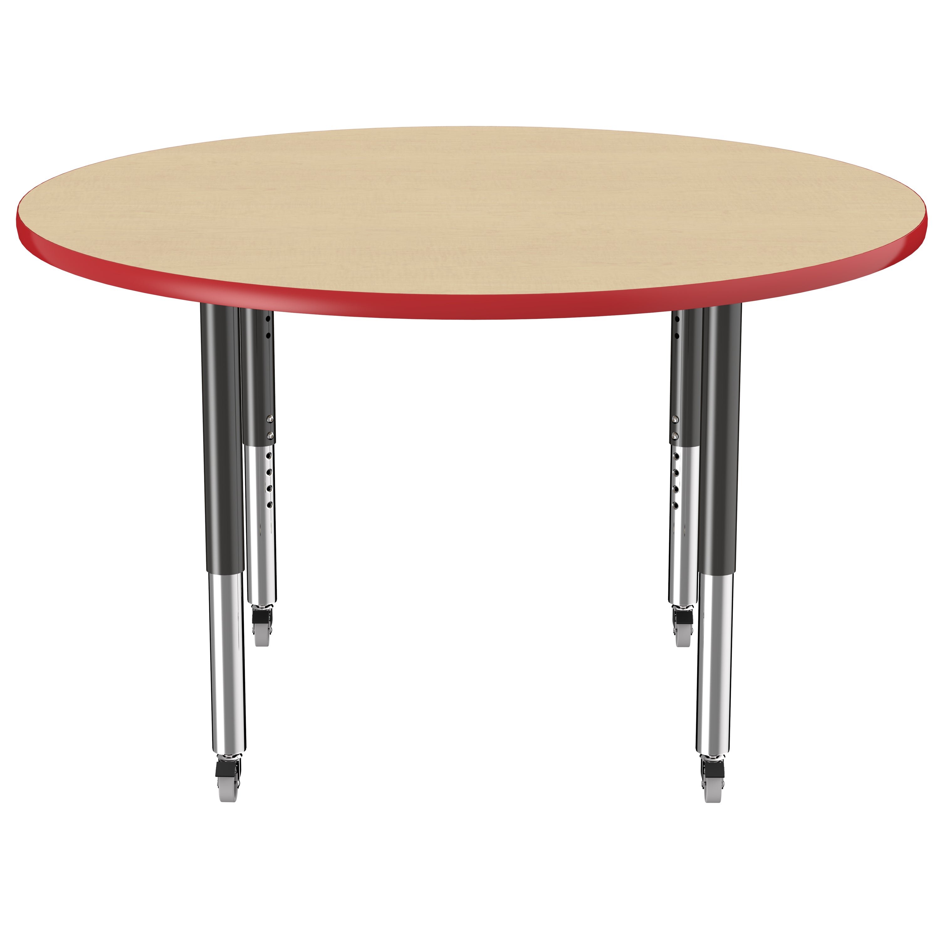 48" Round T-Molding Activity Table with Adjustable Super Legs - Maple/Red/Black
