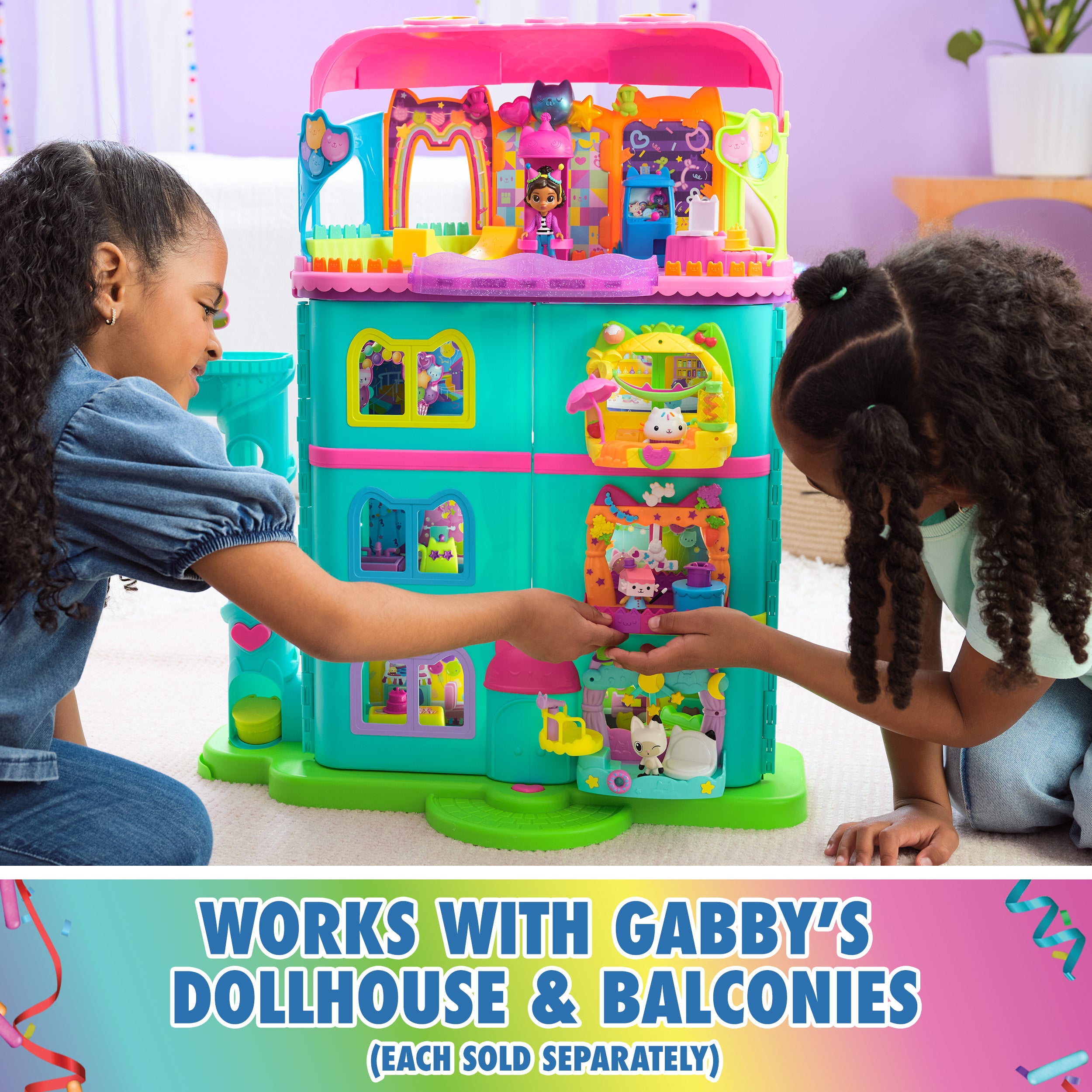 Gabby’s Dollhouse, Party Room Playset with Exclusive Toy Figures, Dollhouse Furniture, Accessories & Fidget Play, Kids Toys for Girls and Boys Ages 3+