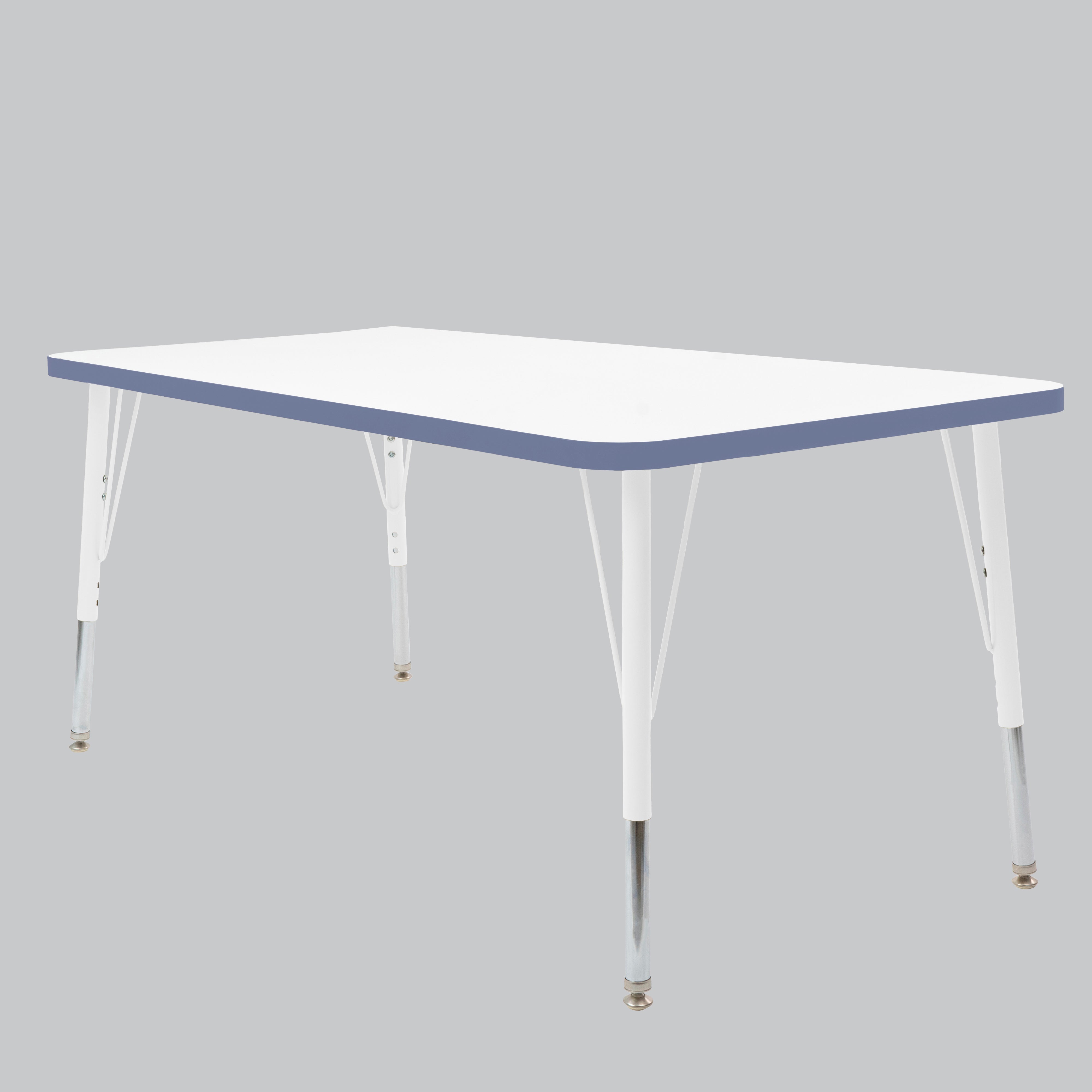 30" x 60" Rectangle Thermofused Activity Table with Adjustable Standard Swivel Glide Legs - White/Navy/White