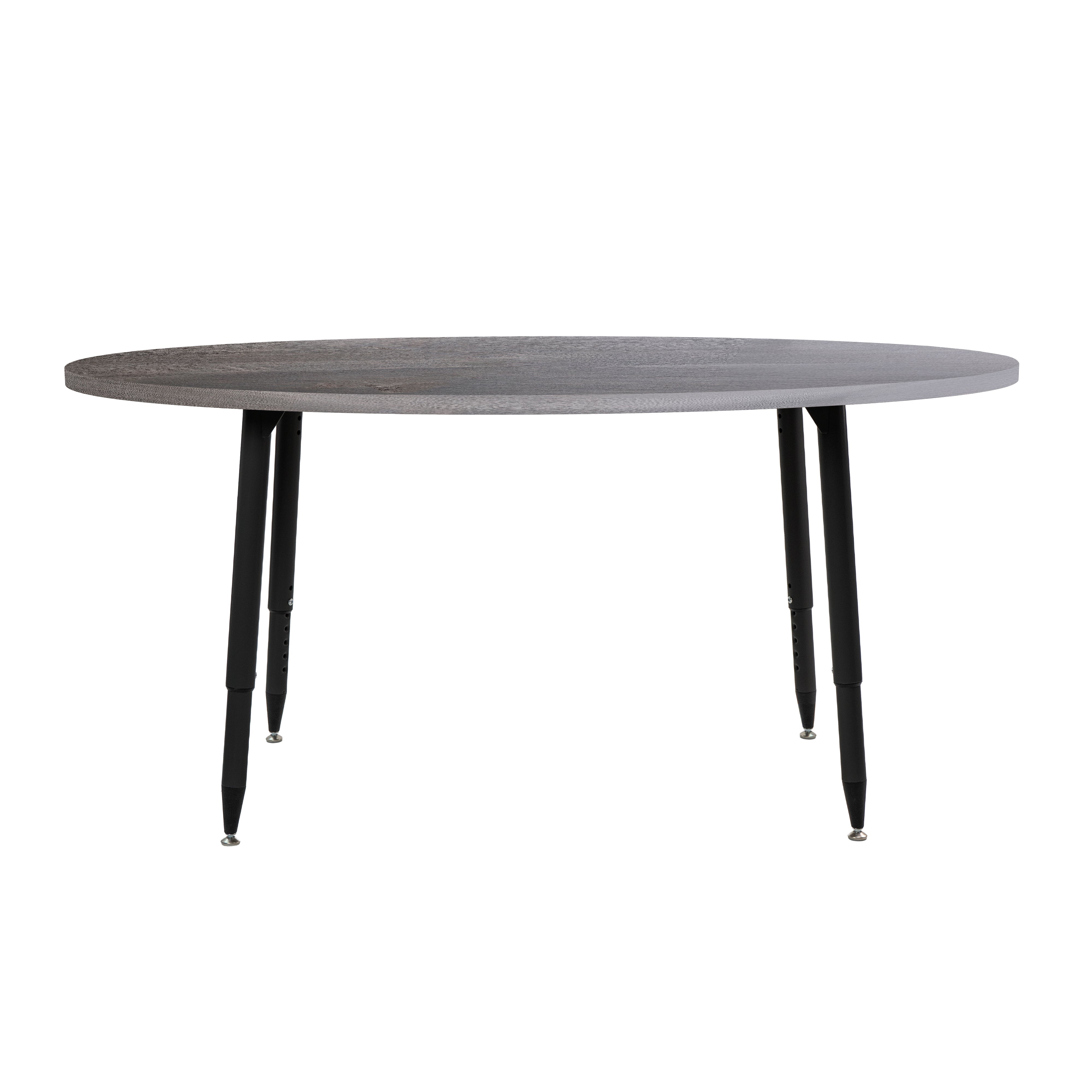 Adapte 30" x 60" Oval Woodgrain Activity Table with Adjustable Tapered Legs - Gray Wood/Black