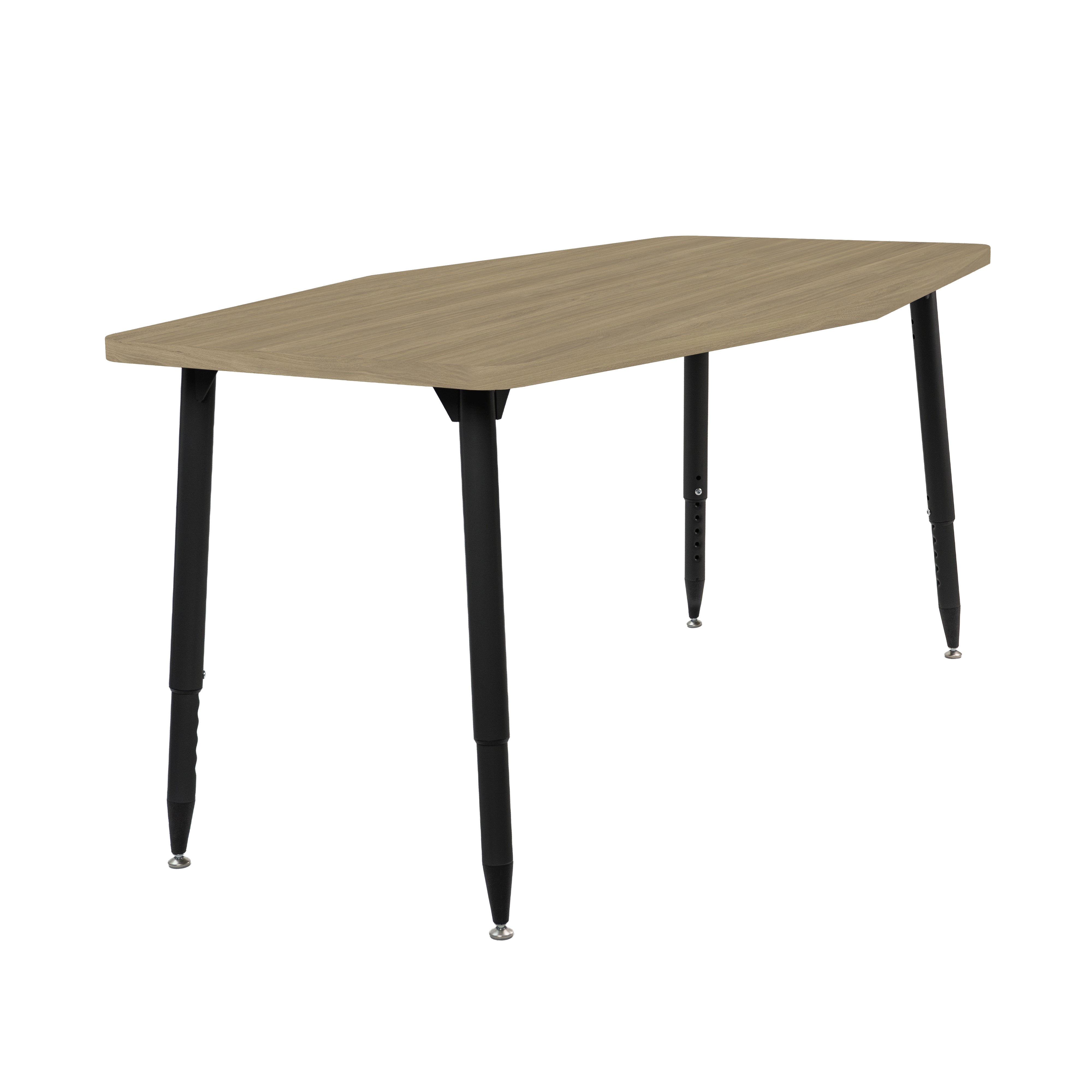 Adapte 34" x 60" Long Hexagon Woodgrain Activity Table with Adjustable Tapered Legs - Pasadena Oak/Black