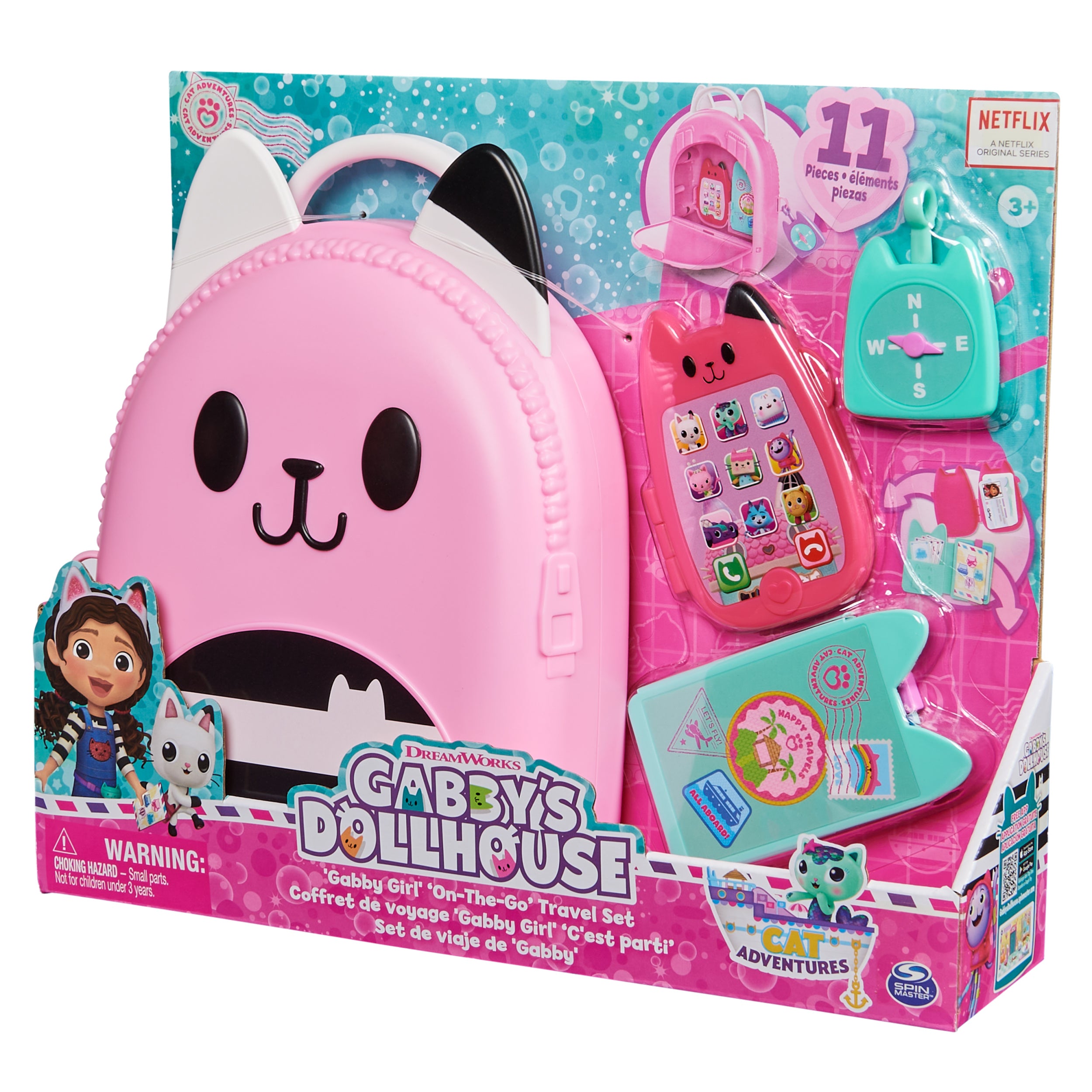 Gabby’s Dollhouse, Gabby Girl On-The-Go Travel Set, Pretend Play Travel Toys, Toy Passport, Toy Phone and Compass Charm, Kids Toys for Girls & Boys 3+