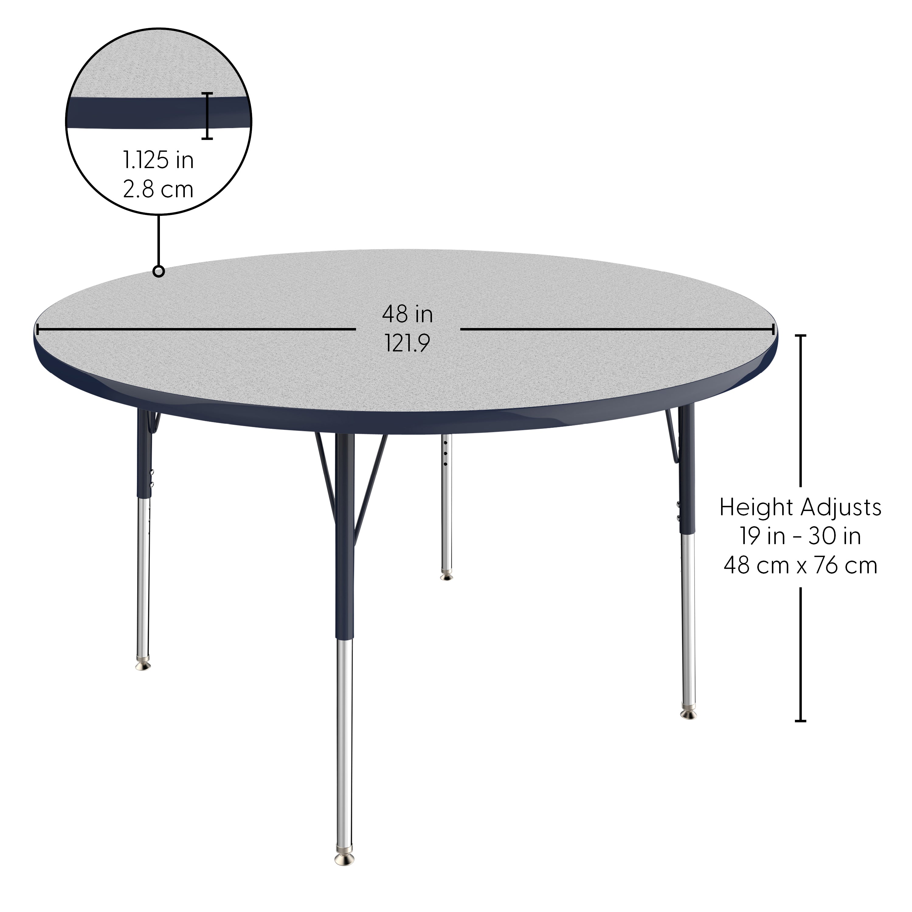 48" Round T-Molding Activity Table with Adjustable Standard Swivel Glide Legs - Gray/Navy