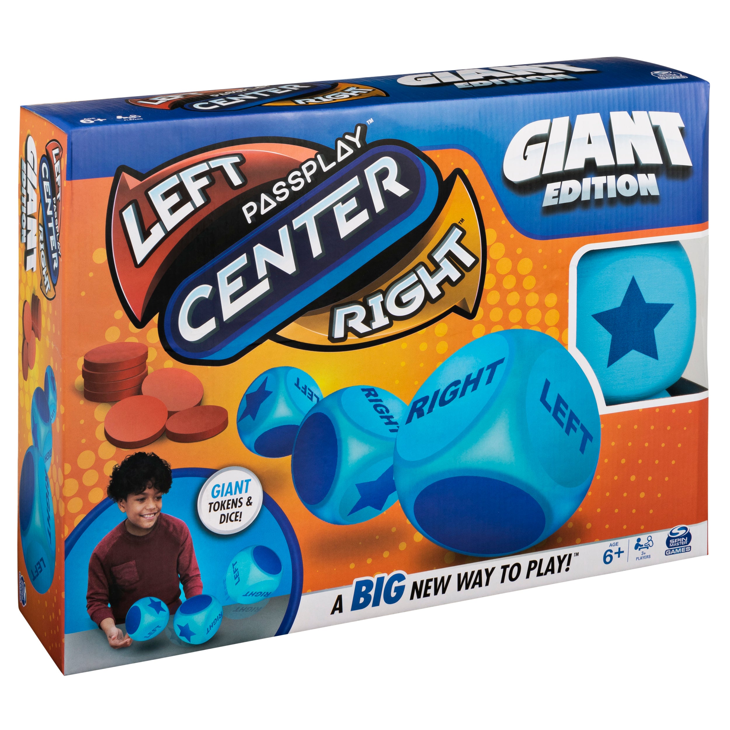 Spin Master Games, Left Center Right Giant Edition, Family Game for Indoor & Outdoor Fun with Big Oversized Board, for Family and Kids, 2-4 Players, Ages 6 & Up